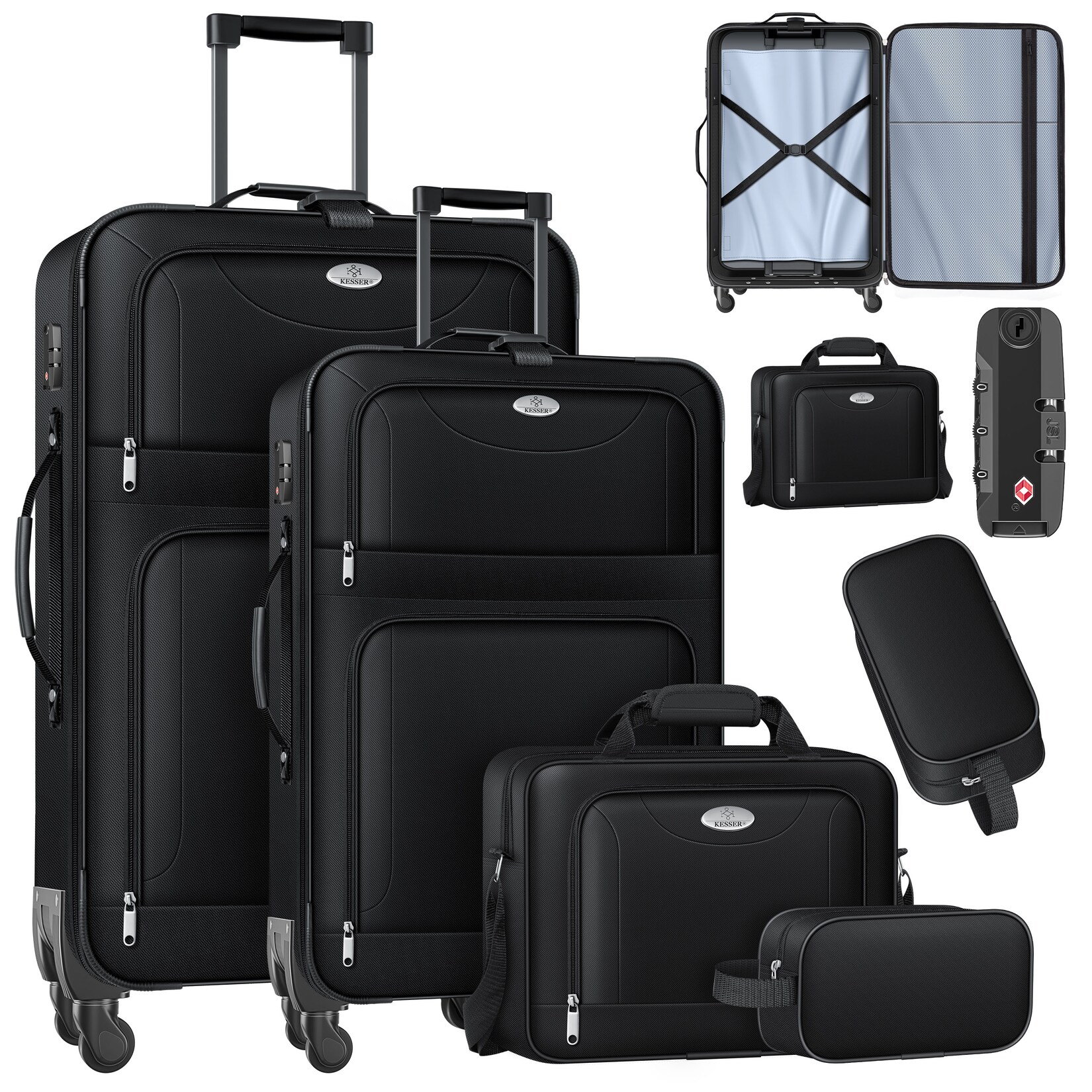 KESSER® Reisekoffer Set 4-teilig   Trolley Kofferset Stoffkoffer mit 3-Ziffern-TSA-Schloss, 360° Rollen & Teleskopgriff   Kosmetiktasche Handgepäck leichter Koffer & große Koffer für Business & Reisen | 04255598332927
