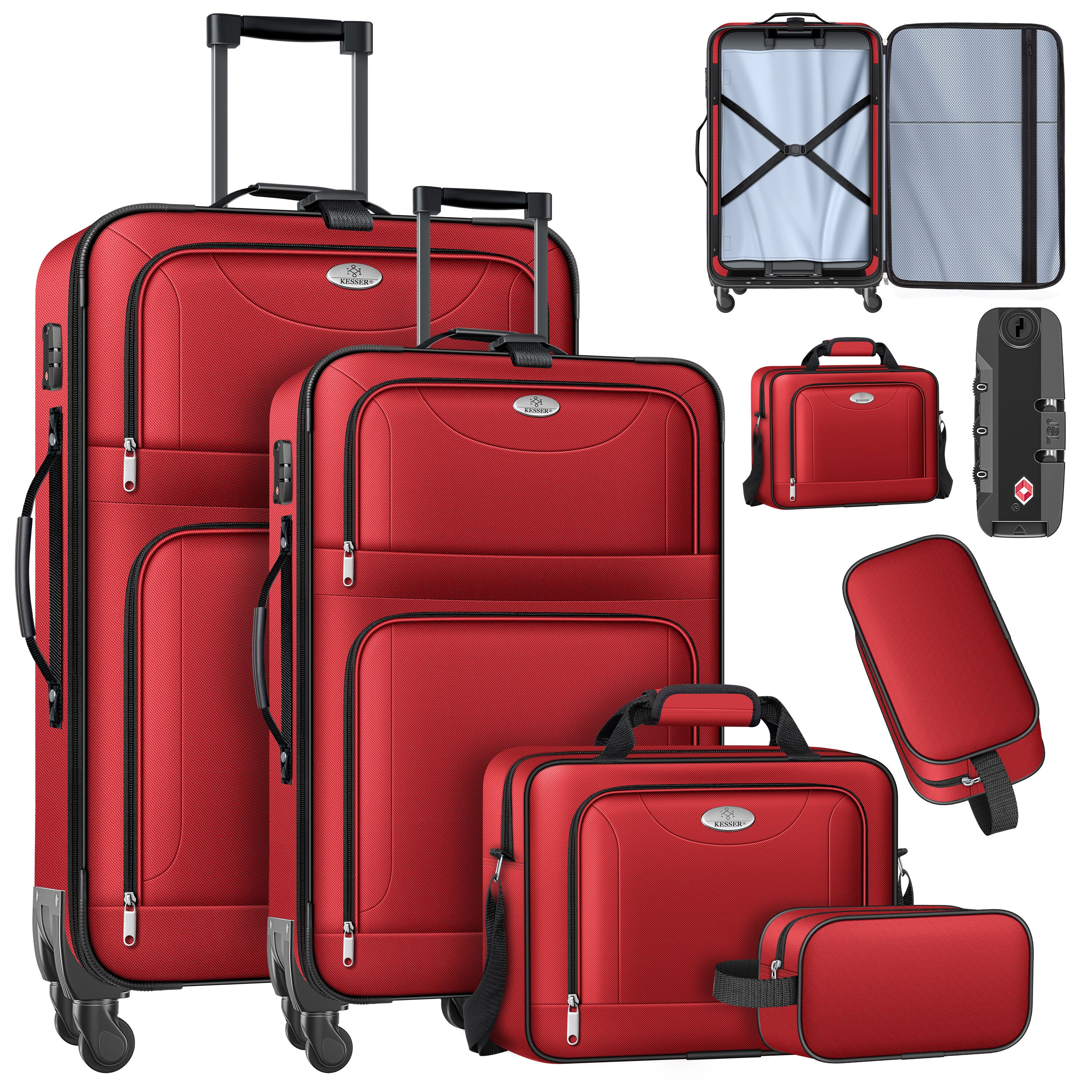 KESSER&reg; Reisekoffer Set 4-teilig | Trolley Kofferset Stoffkoffer mit 3-Ziffern-TSA-Schloss, 360&deg; Rollen & Teleskopgriff | Kosmetiktasche Handgep&auml;ck leichter Koffer & gro&szlig;e Koffer f&uuml;r Business & Reisen - Bild 1