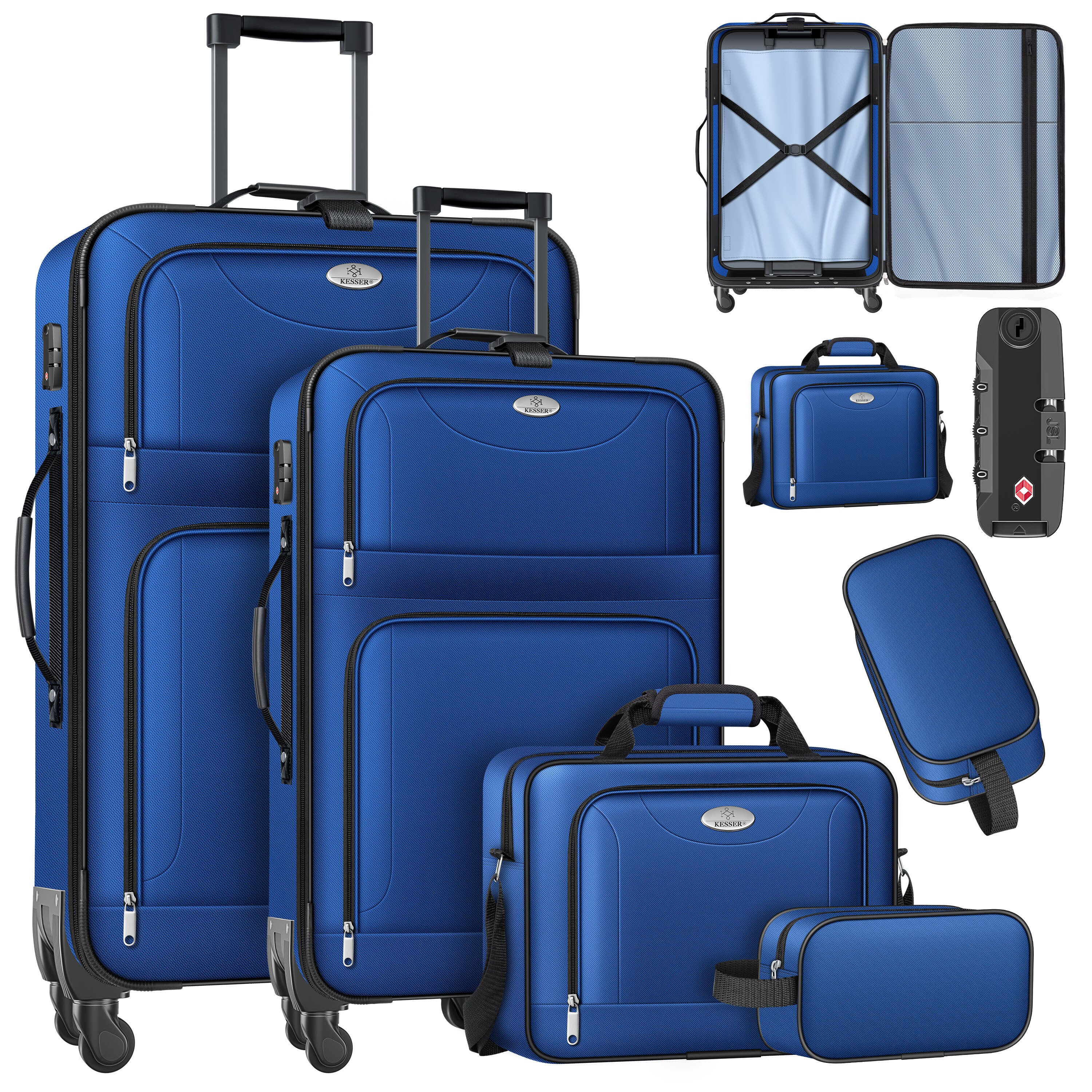 KESSER&reg; Reisekoffer Set 4-teilig | Trolley Kofferset Stoffkoffer mit 3-Ziffern-TSA-Schloss, 360&deg; Rollen & Teleskopgriff | Kosmetiktasche Handgep&auml;ck leichter Koffer & gro&szlig;e Koffer f&uuml;r Business & Reisen - Bild 1