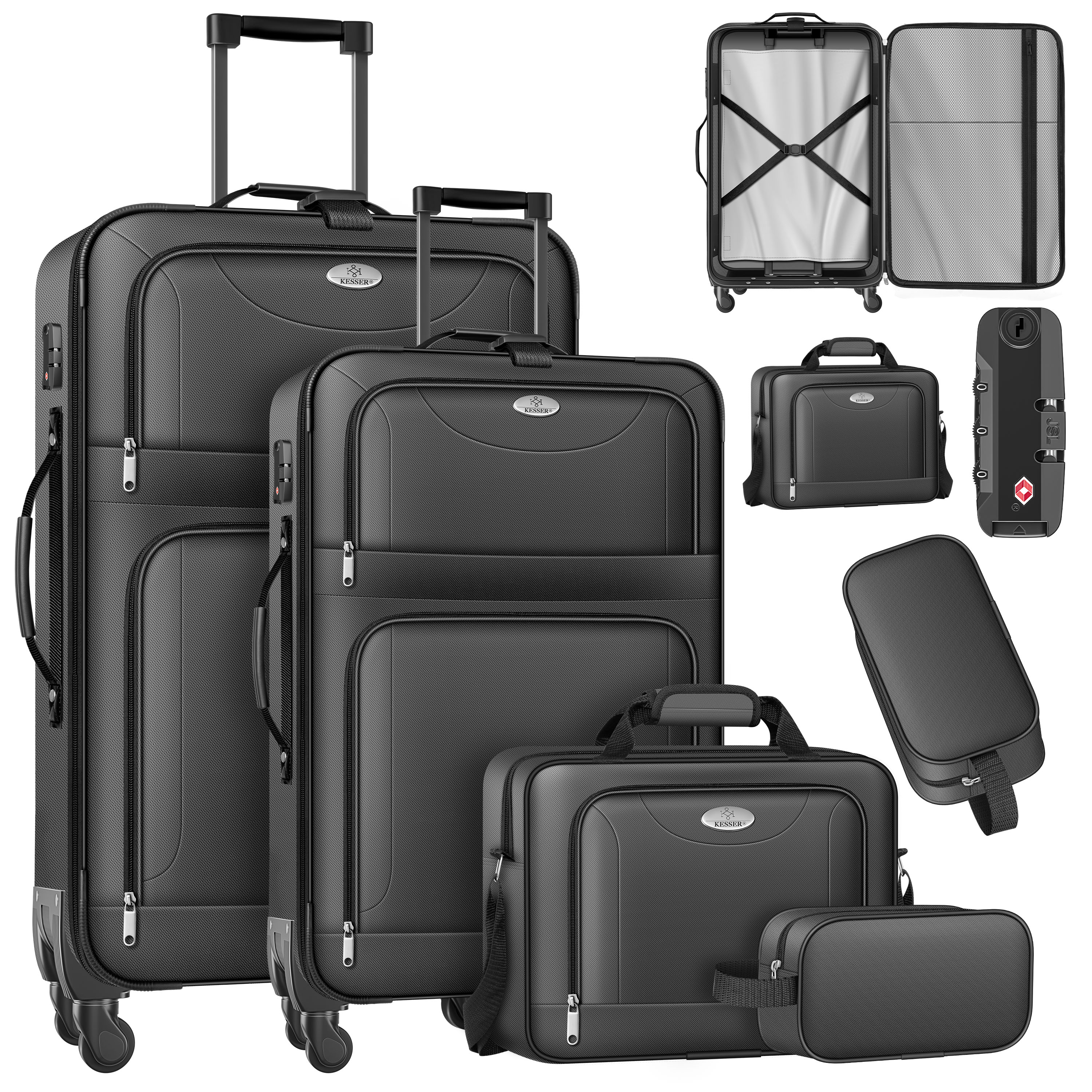 KESSER&reg; Reisekoffer Set 4-teilig | Trolley Kofferset Stoffkoffer mit 3-Ziffern-TSA-Schloss, 360&deg; Rollen & Teleskopgriff | Kosmetiktasche Handgep&auml;ck leichter Koffer & gro&szlig;e Koffer f&uuml;r Business & Reisen - Bild 1