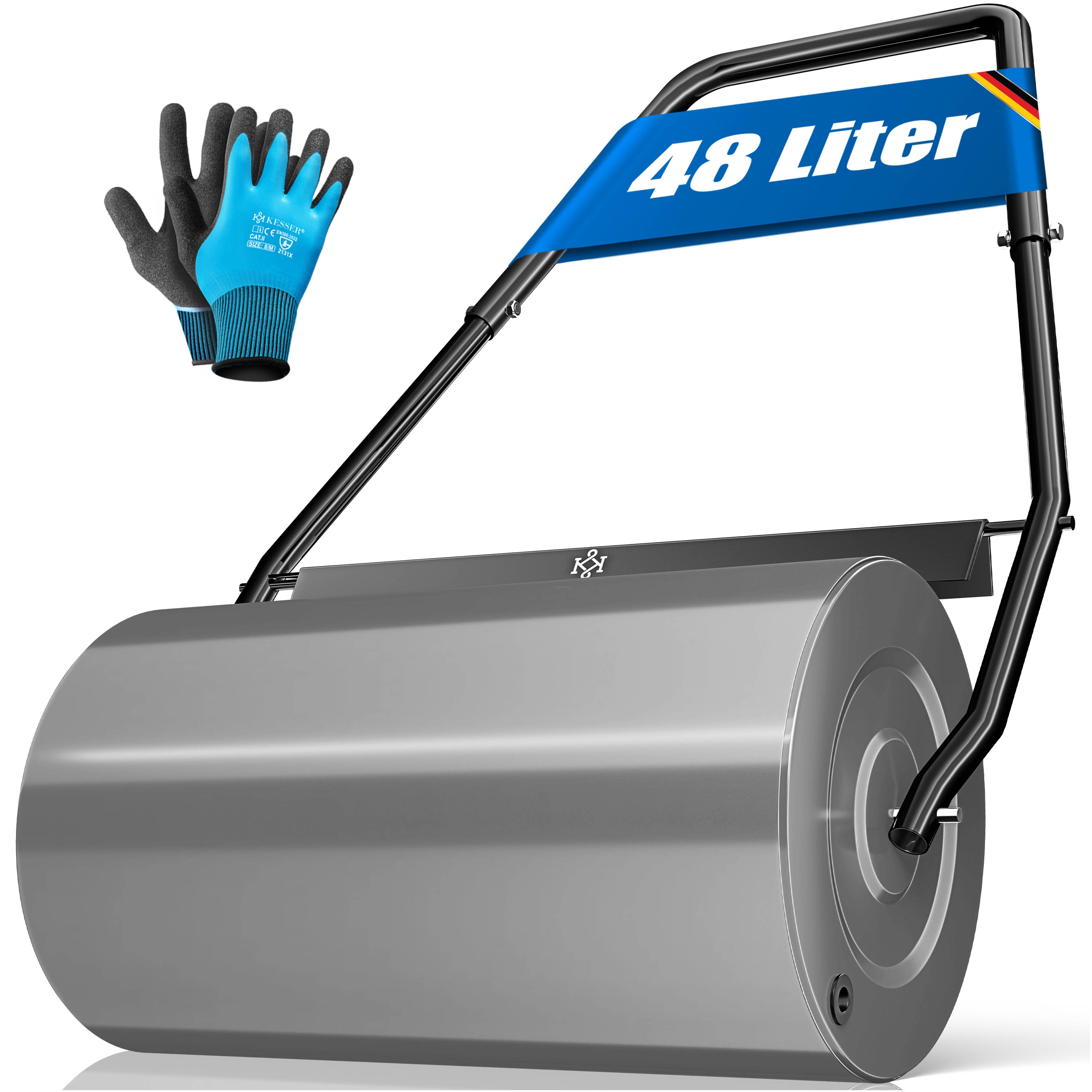 KESSER&reg; Rasenwalze Metall mit Handschuhen Handwalze Rasenroller Gartenwalze Ackerwalze Walze bef&uuml;llbar mit Wasser oder Sand - Bild 1