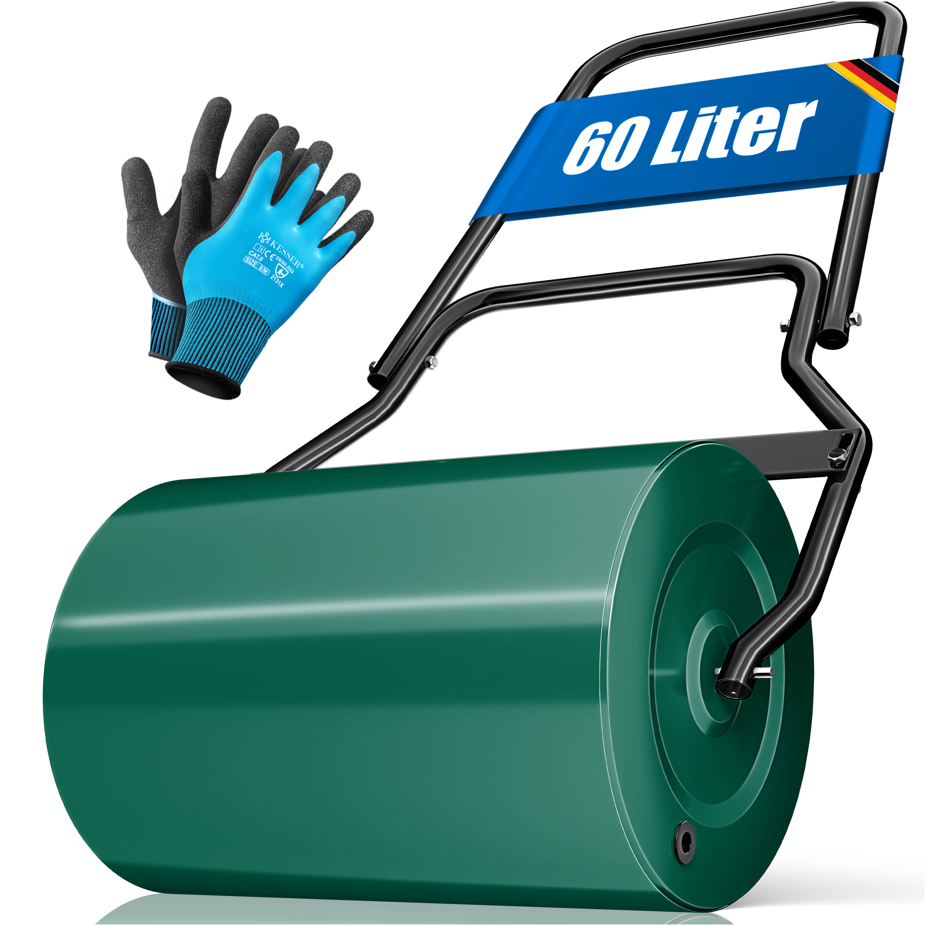 KESSER&reg; Rasenwalze Metall mit Handschuhen Handwalze Rasenroller Gartenwalze Ackerwalze Walze bef&uuml;llbar mit Wasser oder Sand - Bild 1