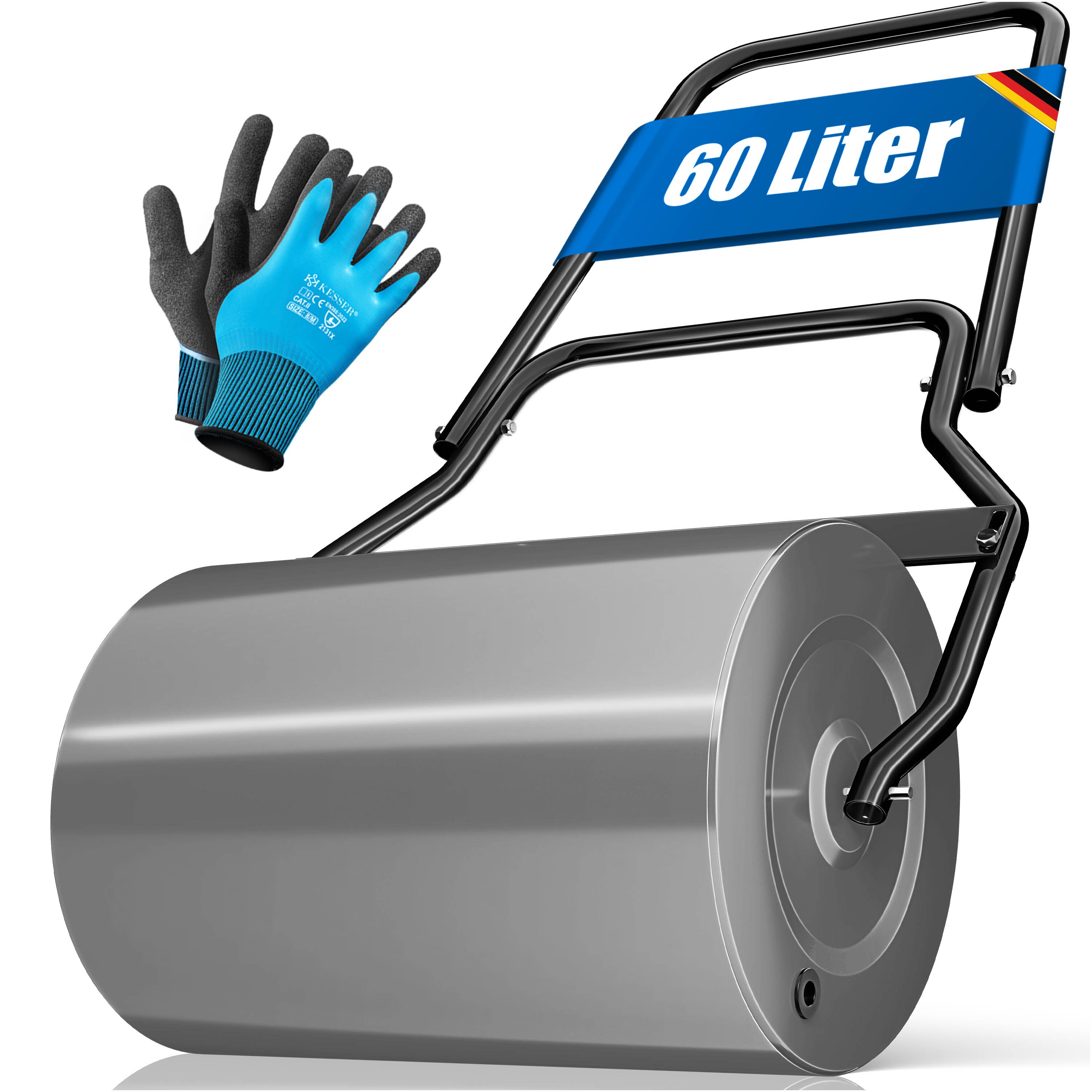 KESSER&reg; Rasenwalze Metall mit Handschuhen Handwalze Rasenroller Gartenwalze Ackerwalze Walze bef&uuml;llbar mit Wasser oder Sand - Bild 1