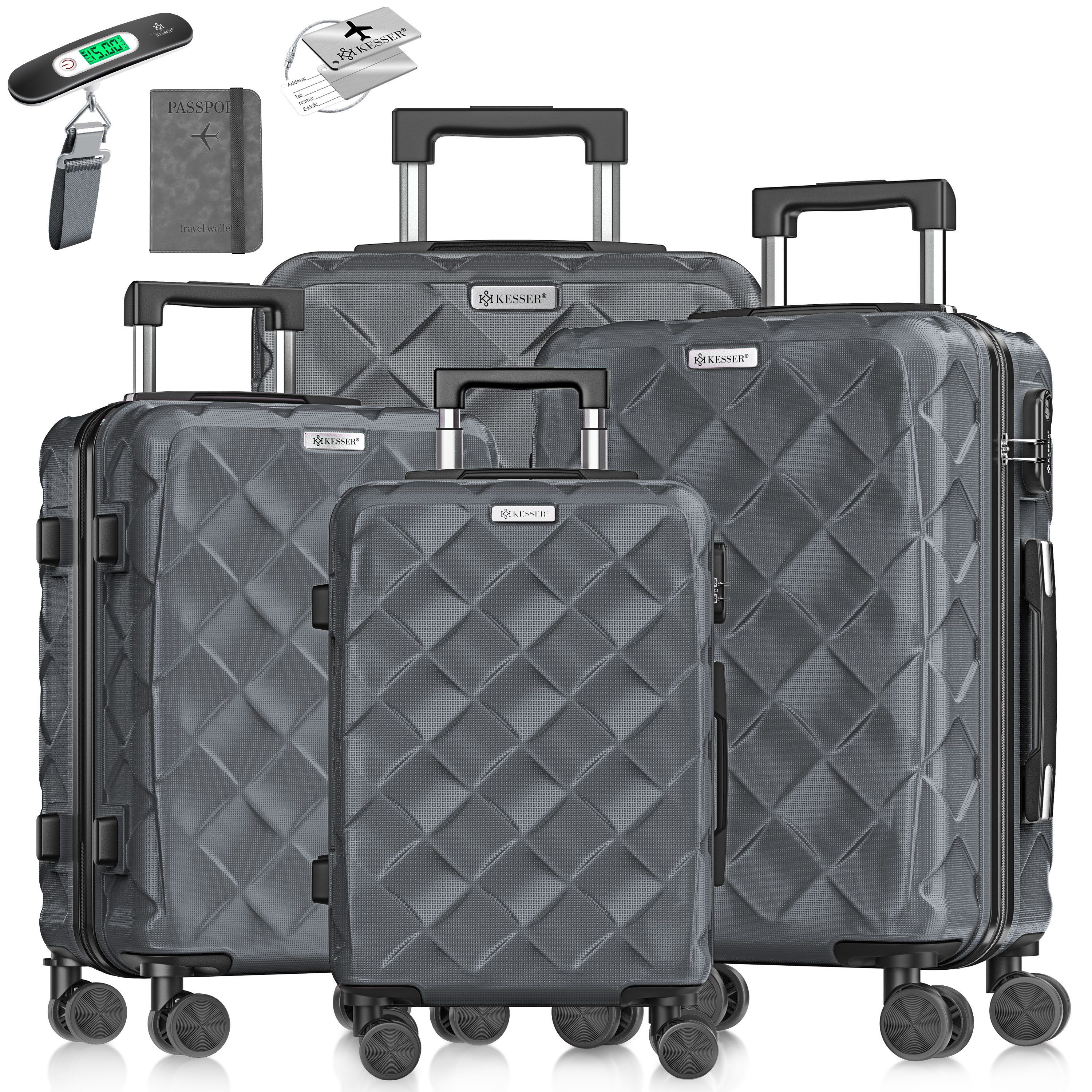 KESSER&reg; Reisekoffer Set 4-teilig | Kofferset ABS Hartschalenkoffer mit Zahlenschloss, Kofferwaage & Reisebrieftasche 360&deg; Rollen | Handgep&auml;ck & gro&szlig;e Koffer f&uuml;r Business & Reise Trolley - Bild 1