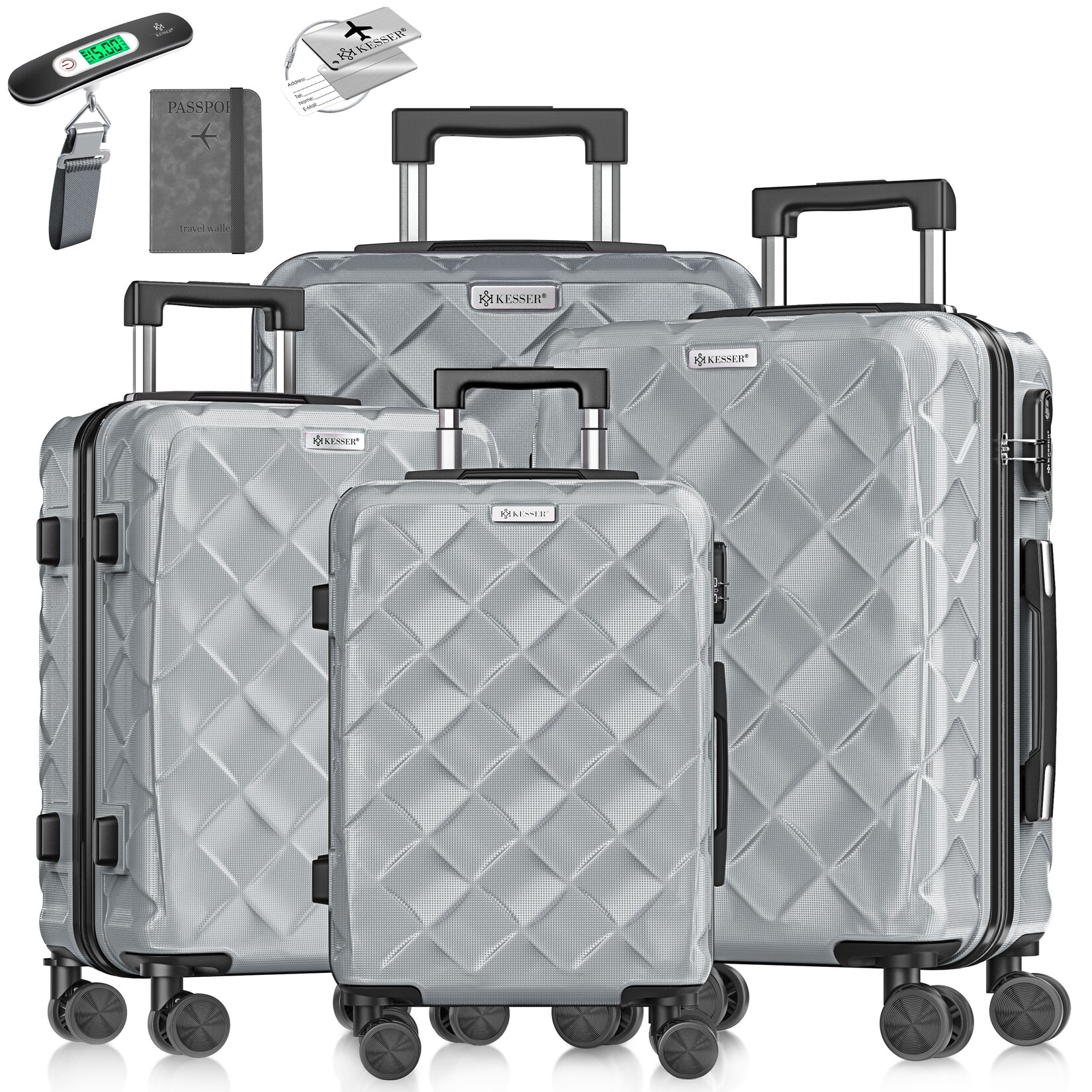 KESSER® Reisekoffer Set 4-teilig Kofferset ABS Hartschalenkoffer mit Zahlenschloss, Kofferwaage & Reisebrieftasche 360° Rollen Handgepäck & große Koffer für Business & Reise Trolley