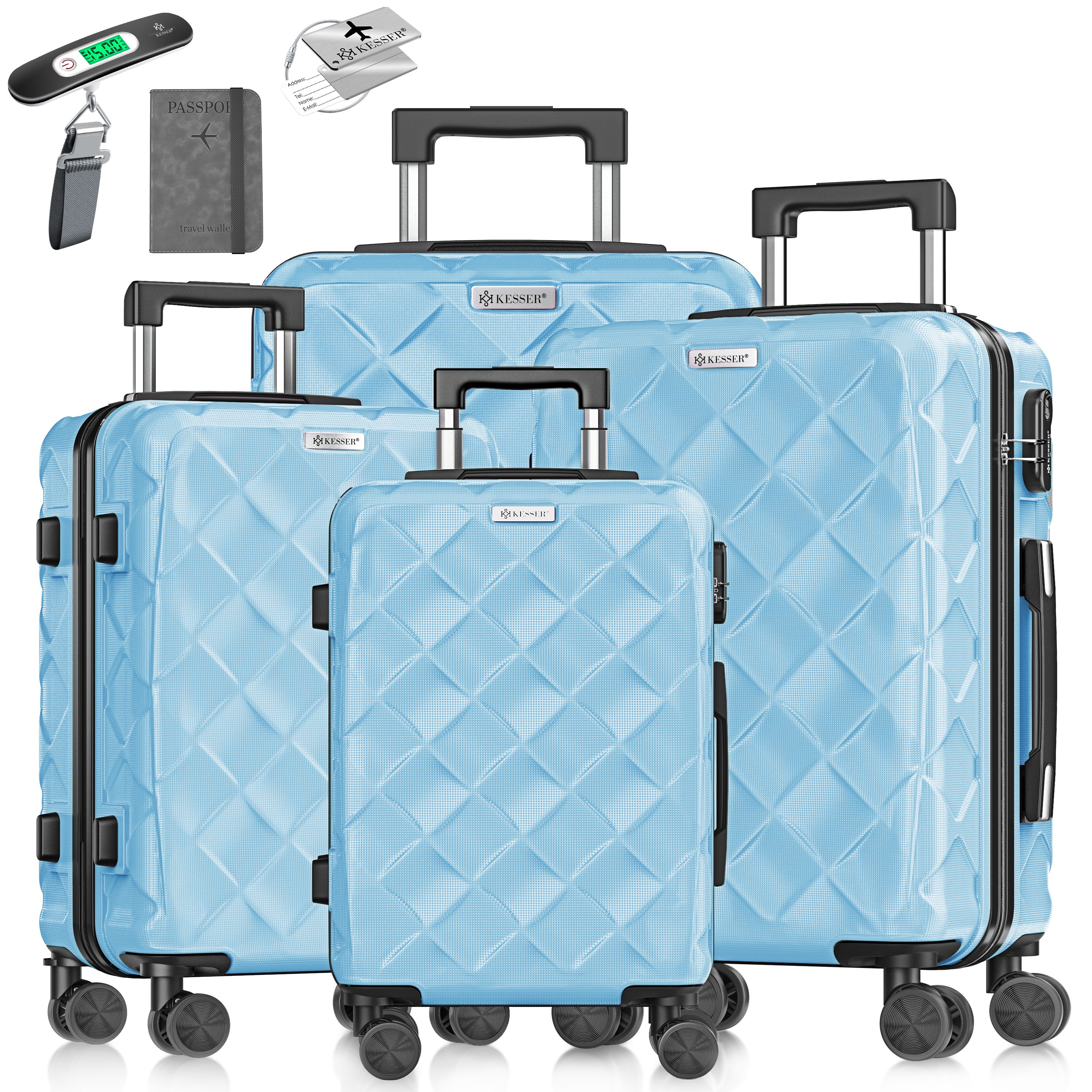 KESSER&reg; Reisekoffer Set 4-teilig | Kofferset ABS Hartschalenkoffer mit Zahlenschloss, Kofferwaage & Reisebrieftasche 360&deg; Rollen | Handgep&auml;ck & gro&szlig;e Koffer f&uuml;r Business & Reise Trolley - Bild 1