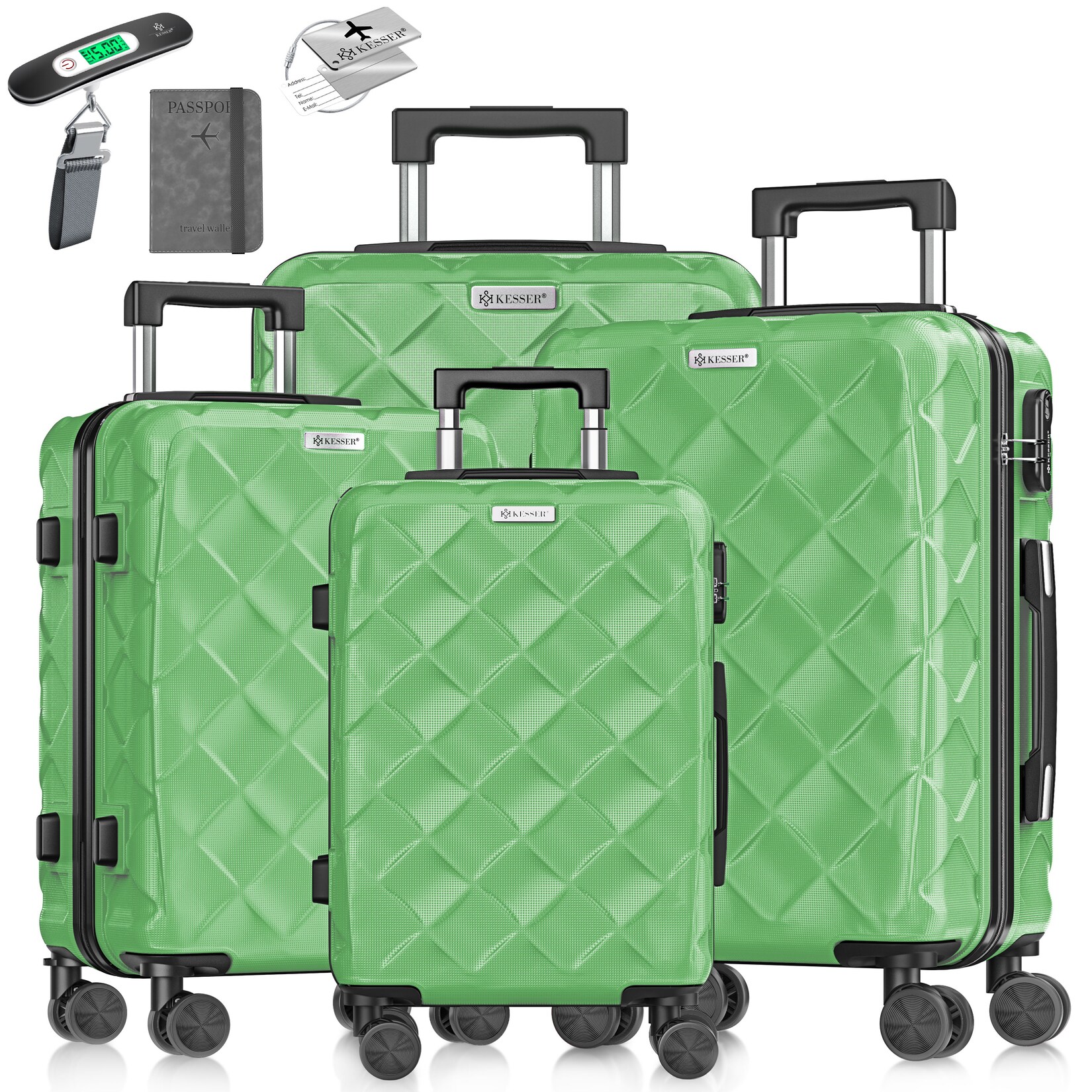 KESSER® Reisekoffer Set 4-teilig Kofferset ABS Hartschalenkoffer mit Zahlenschloss, Kofferwaage & Reisebrieftasche 360° Rollen Handgepäck & große Koffer für Business & Reise Trolley