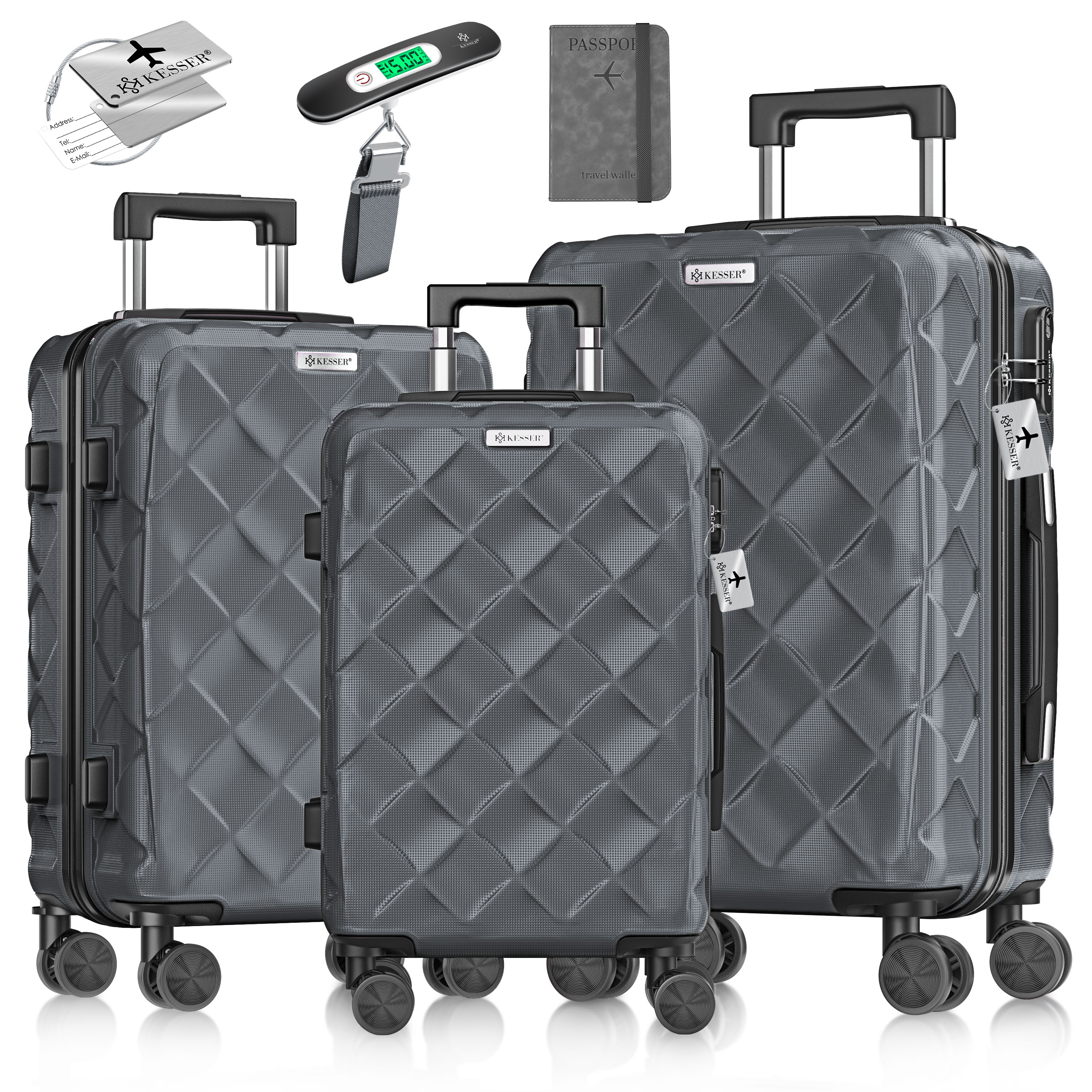 KESSER&reg; Reisekoffer Set 3-teilig | Kofferset ABS Hartschalenkoffer mit Zahlenschloss, Kofferwaage & Reisebrieftasche 360&deg; Rollen | Handgep&auml;ck & gro&szlig;e Koffer f&uuml;r Business & Reise Trolley - Bild 1