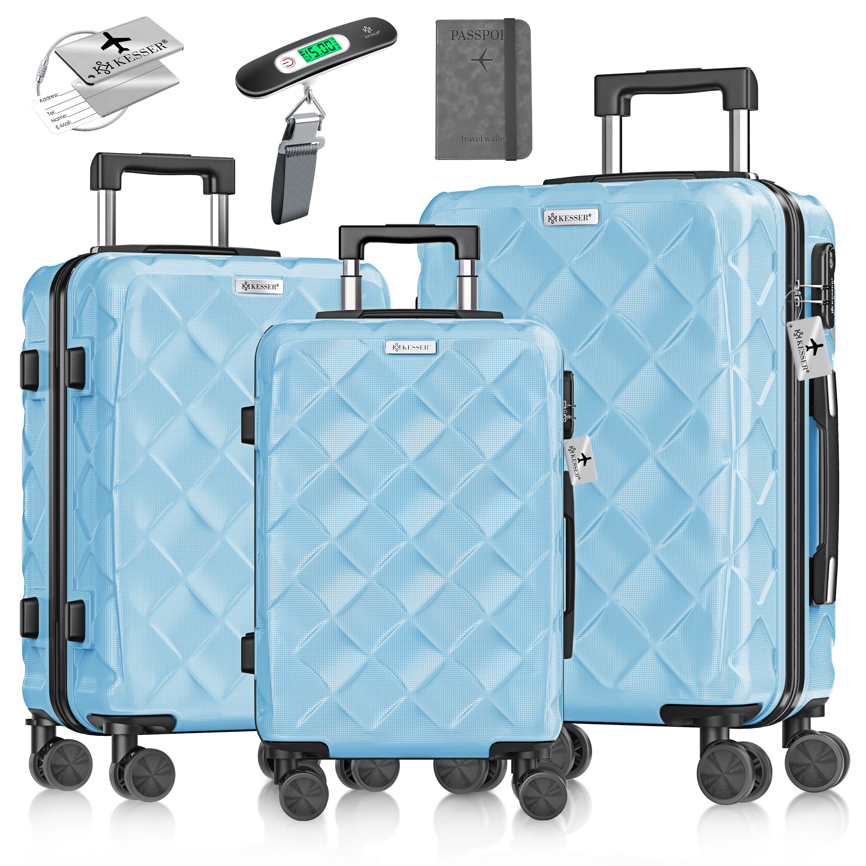 KESSER&reg; Reisekoffer Set 3-teilig | Kofferset ABS Hartschalenkoffer mit Zahlenschloss, Kofferwaage & Reisebrieftasche 360&deg; Rollen | Handgep&auml;ck & gro&szlig;e Koffer f&uuml;r Business & Reise Trolley - Bild 1
