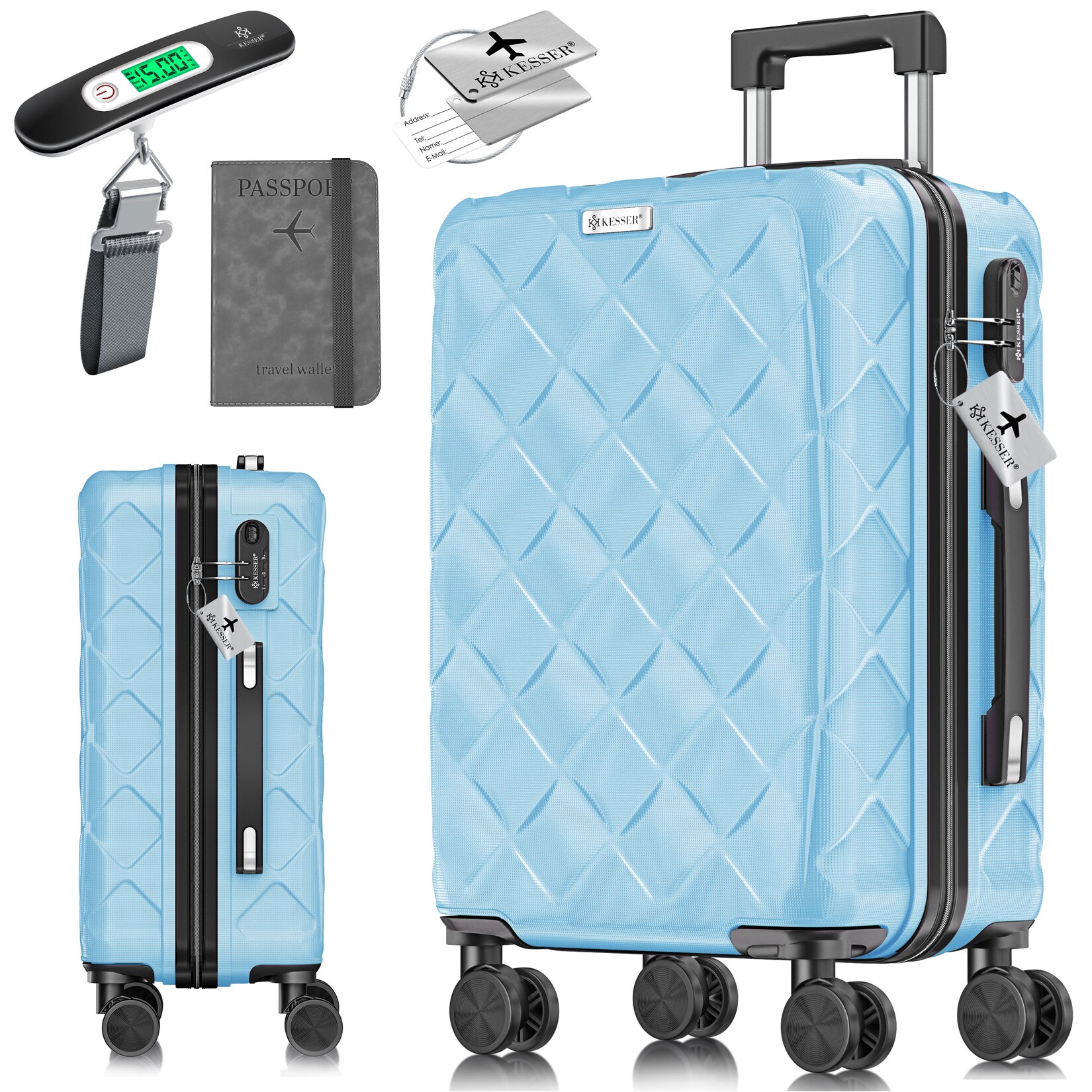 KESSER® Reisekoffer Koffer ABS Hartschalenkoffer mit Zahlenschloss, Kofferwaage & Reisebrieftasche 360° Rollen Koffer für Business & Reise Trolley