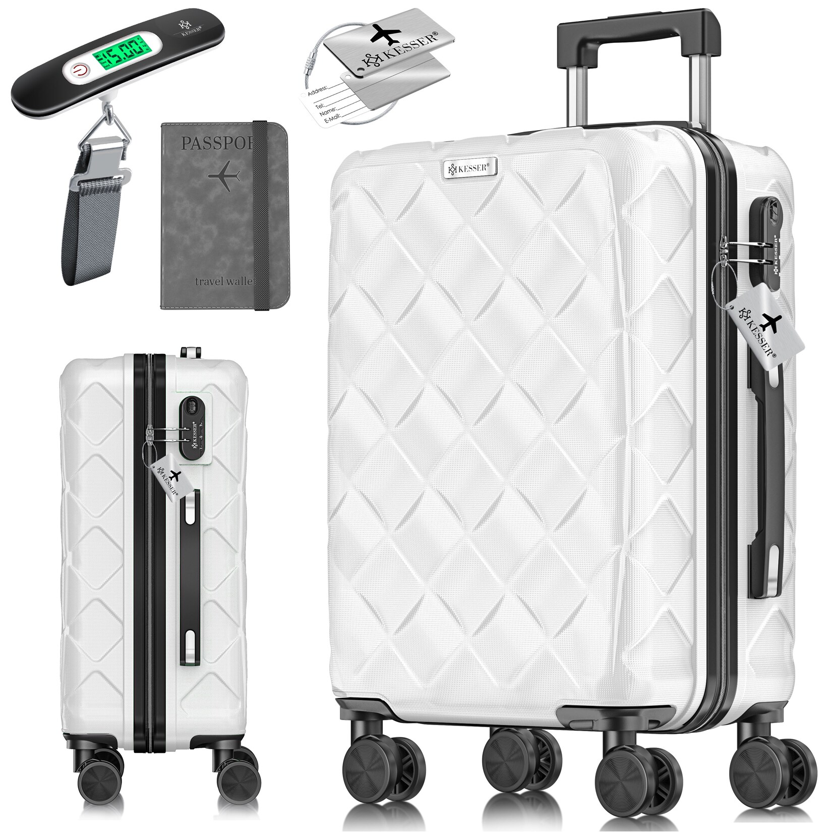 KESSER® Reisekoffer Koffer ABS Hartschalenkoffer mit Zahlenschloss, Kofferwaage & Reisebrieftasche 360° Rollen Koffer für Business & Reise Trolley