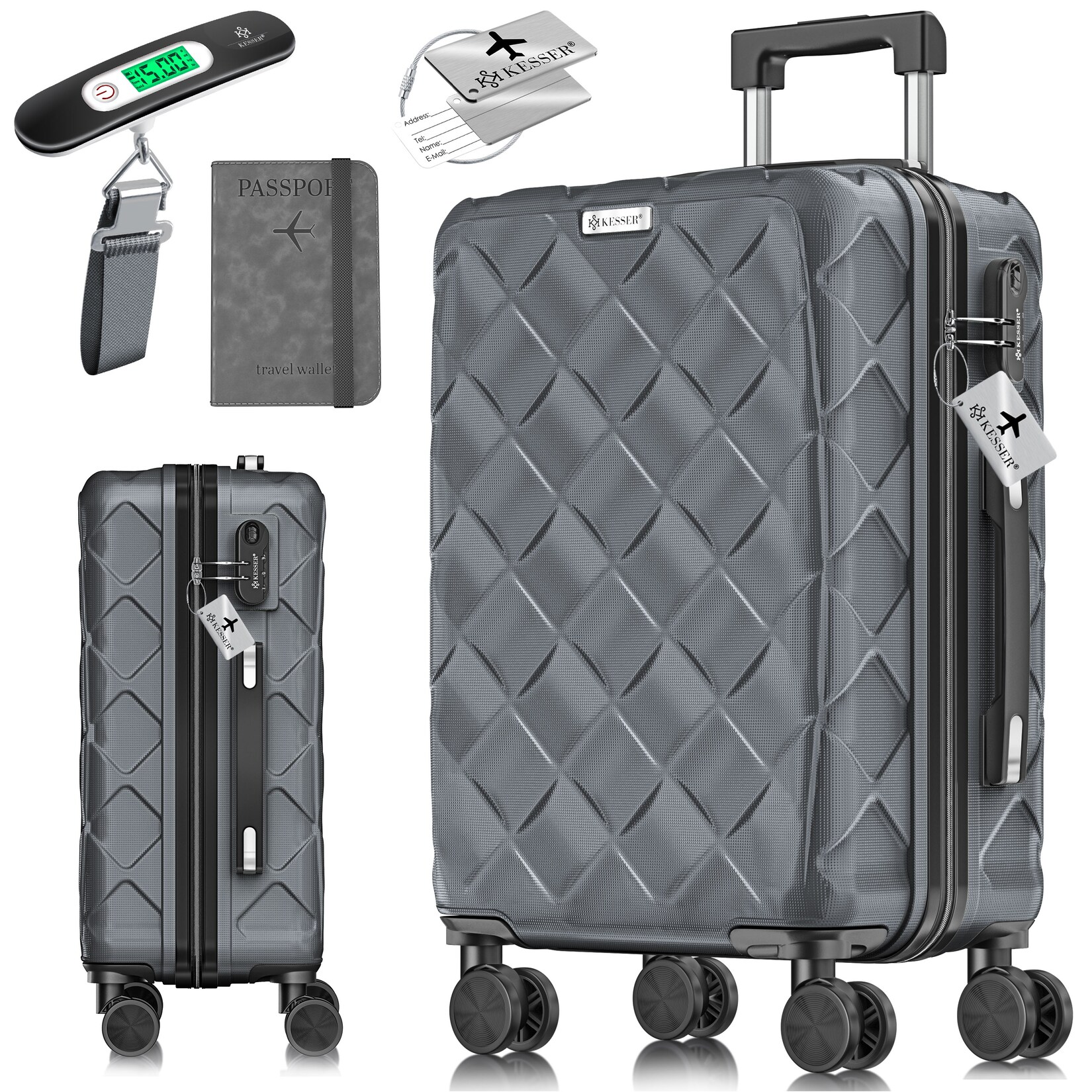 KESSER® Reisekoffer Koffer ABS Hartschalenkoffer mit Zahlenschloss, Kofferwaage & Reisebrieftasche 360° Rollen Koffer für Business & Reise Trolley