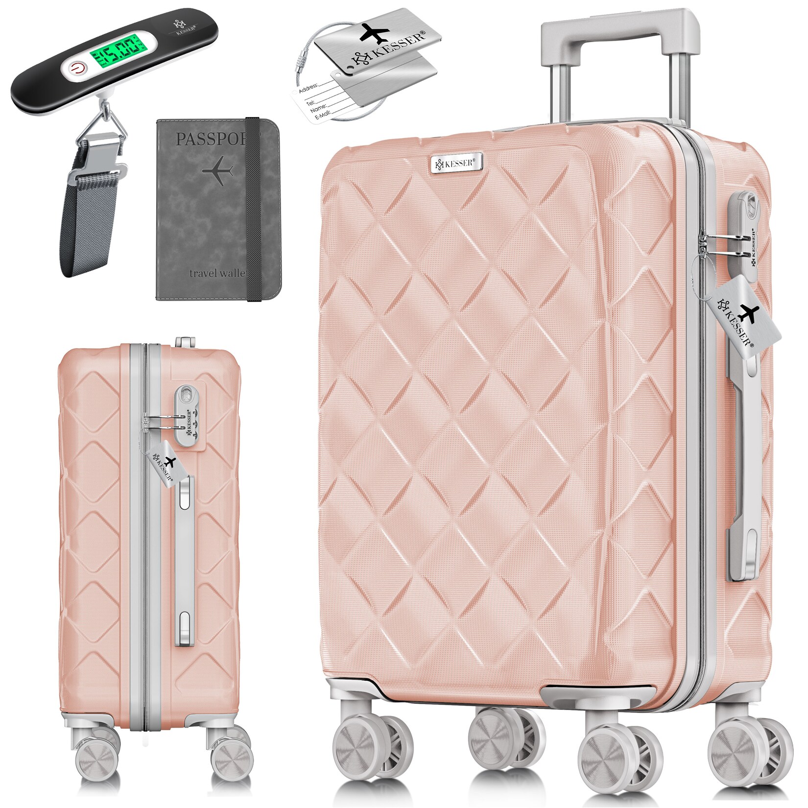 KESSER® Reisekoffer Koffer ABS Hartschalenkoffer mit Zahlenschloss, Kofferwaage & Reisebrieftasche 360° Rollen Koffer für Business & Reise Trolley