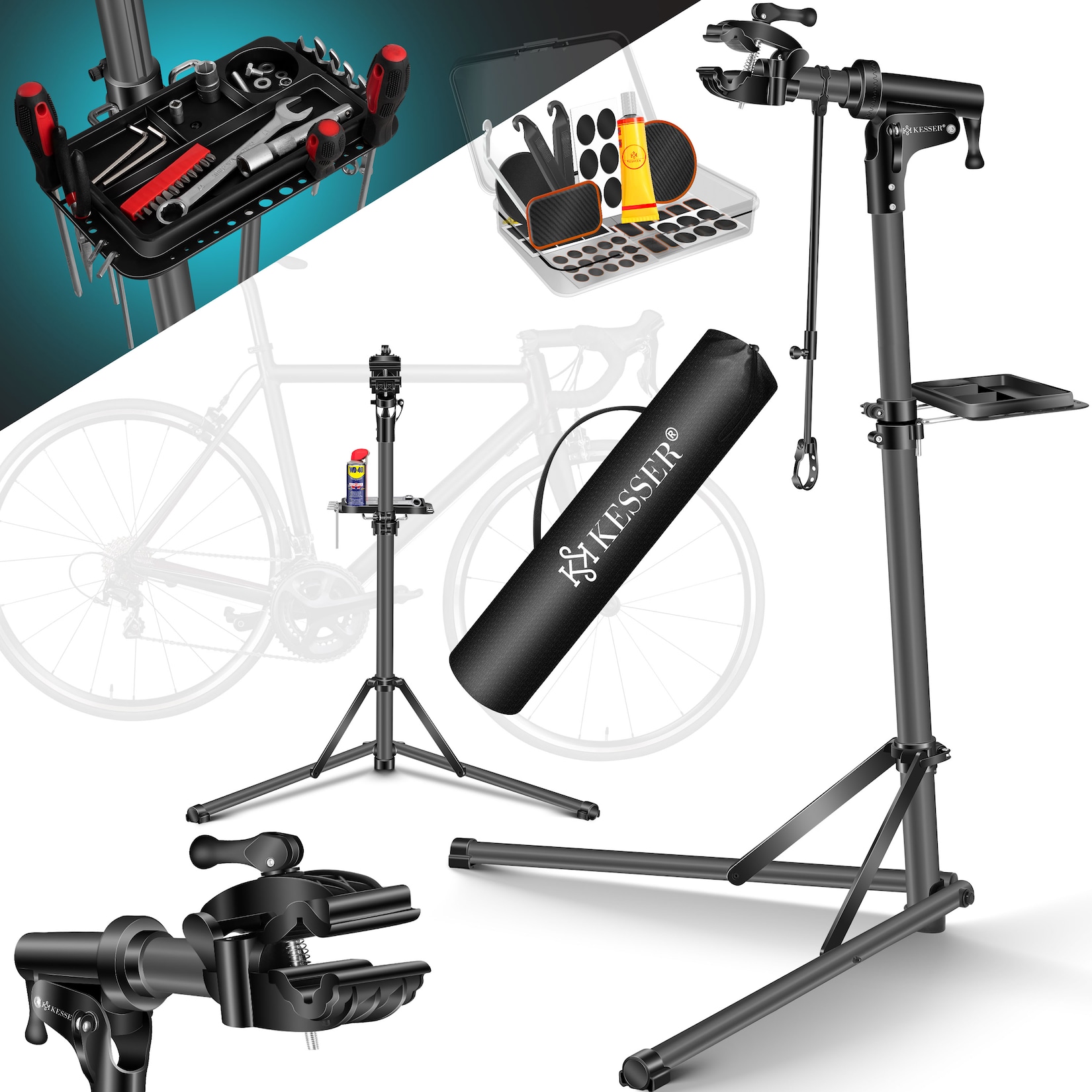 KESSER® Fahrradmontageständer Premium Profi 50kg - 360° drehbar für E-Bike, Mountainbike & Fahrrad, höhenverstellbarer Reparaturständer, …