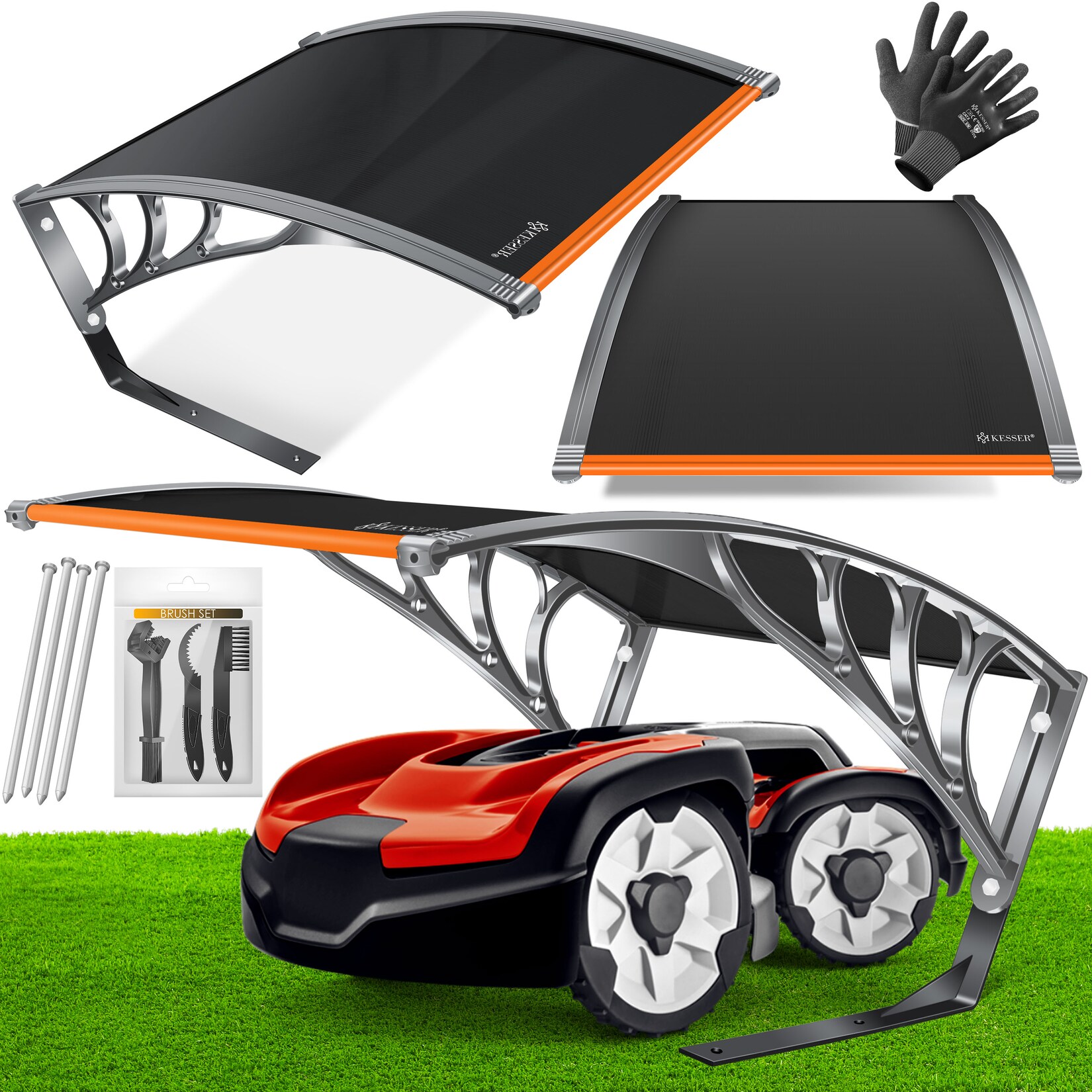 ® Mähroboter Garage Dach Carport Überdachung für Mähroboter Rasenmäher Rasenroboter Automower Garten Witterungsbeständig Mährobotergarage inkl. Montagematerial,  Maße 82 x 103 x 47 cm