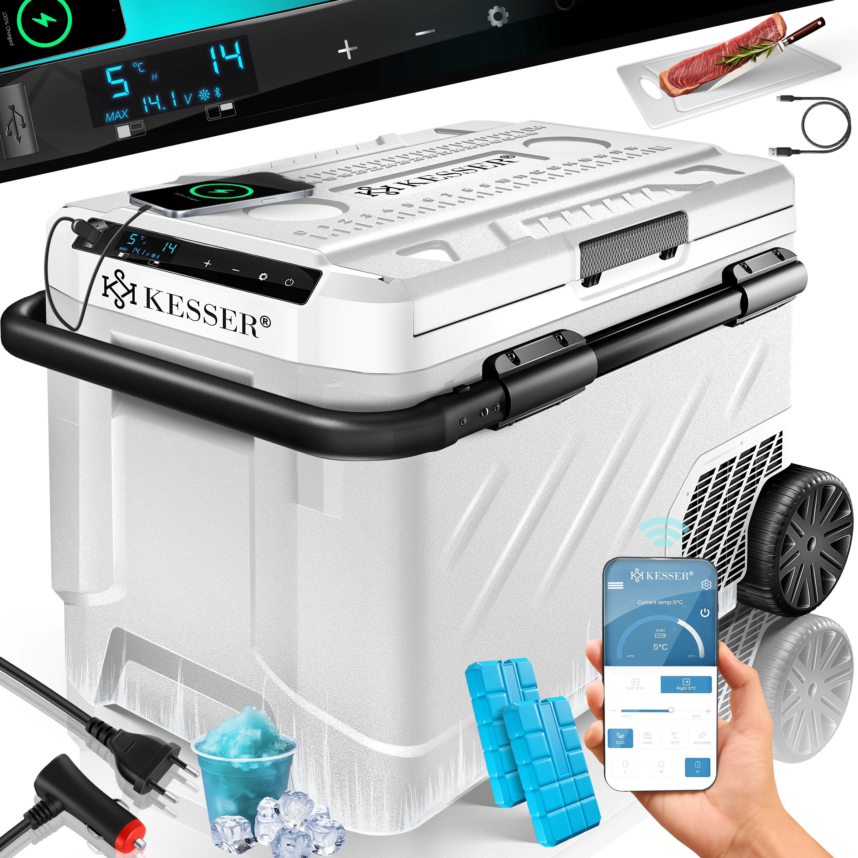 KESSER&reg; Kompressor K&uuml;hlbox elektrisch | Camping Gefrierbox mit LED-Touch| Mit APP-Steuerung & K&uuml;hlakkus USB-Anschluss 12/24 V 230V | K&uuml;hlschrank K&uuml;hlung bis -20 &deg;C f&uuml;r Auto Lkw - Bild 1