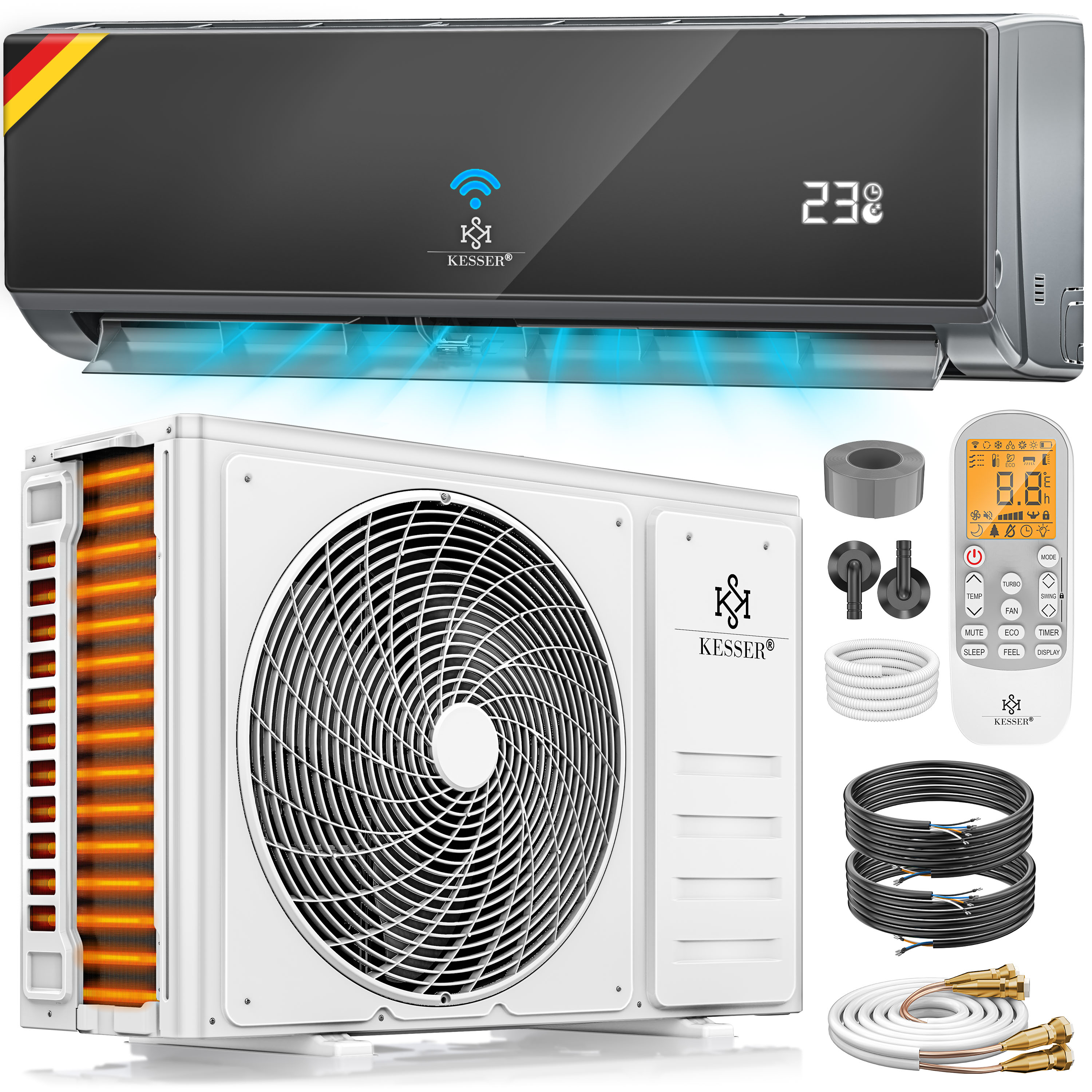 KESSER&reg; Split Klimaanlage Set Quick Connect 9000 / 12000 BTU  &ndash; WiFi & App Klimager&auml;t mit Heizfunktion & K&uuml;hlmodus Wandklimaanlage, mit Kupferleitung K&auml;ltemittel R32, komplettem Montagematerial - Bild 1