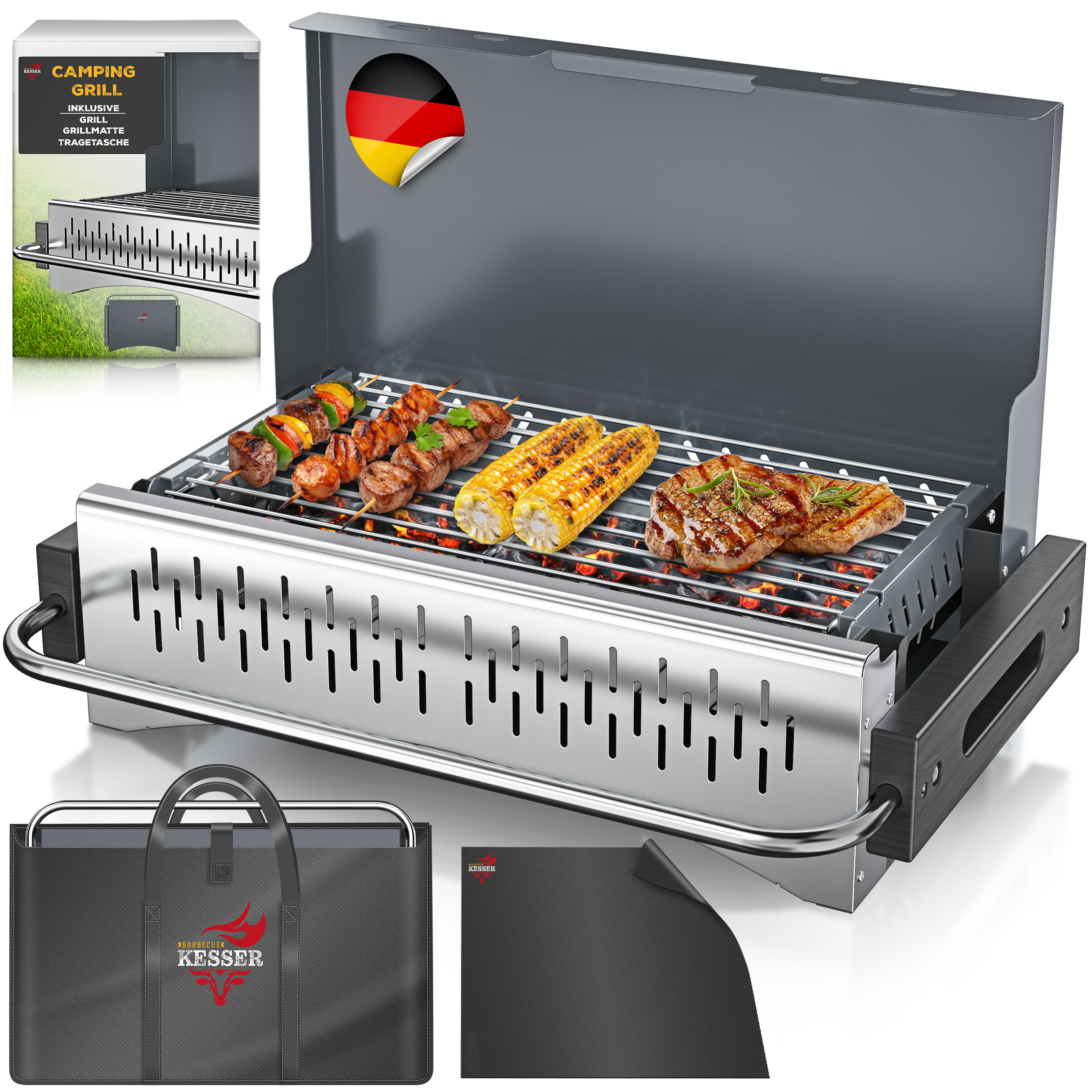 KESSER&reg; Klappgrill tragbarer Camping Grill | Holzkohlegrill aus&nbsp;pulverbeschichtetem Stahl&nbsp;inklusive Grillrost, Grillmatte & Tragetasche | Faltbar BBQ ideal f&uuml;r Camping, Picknick & Angeln - Bild 1