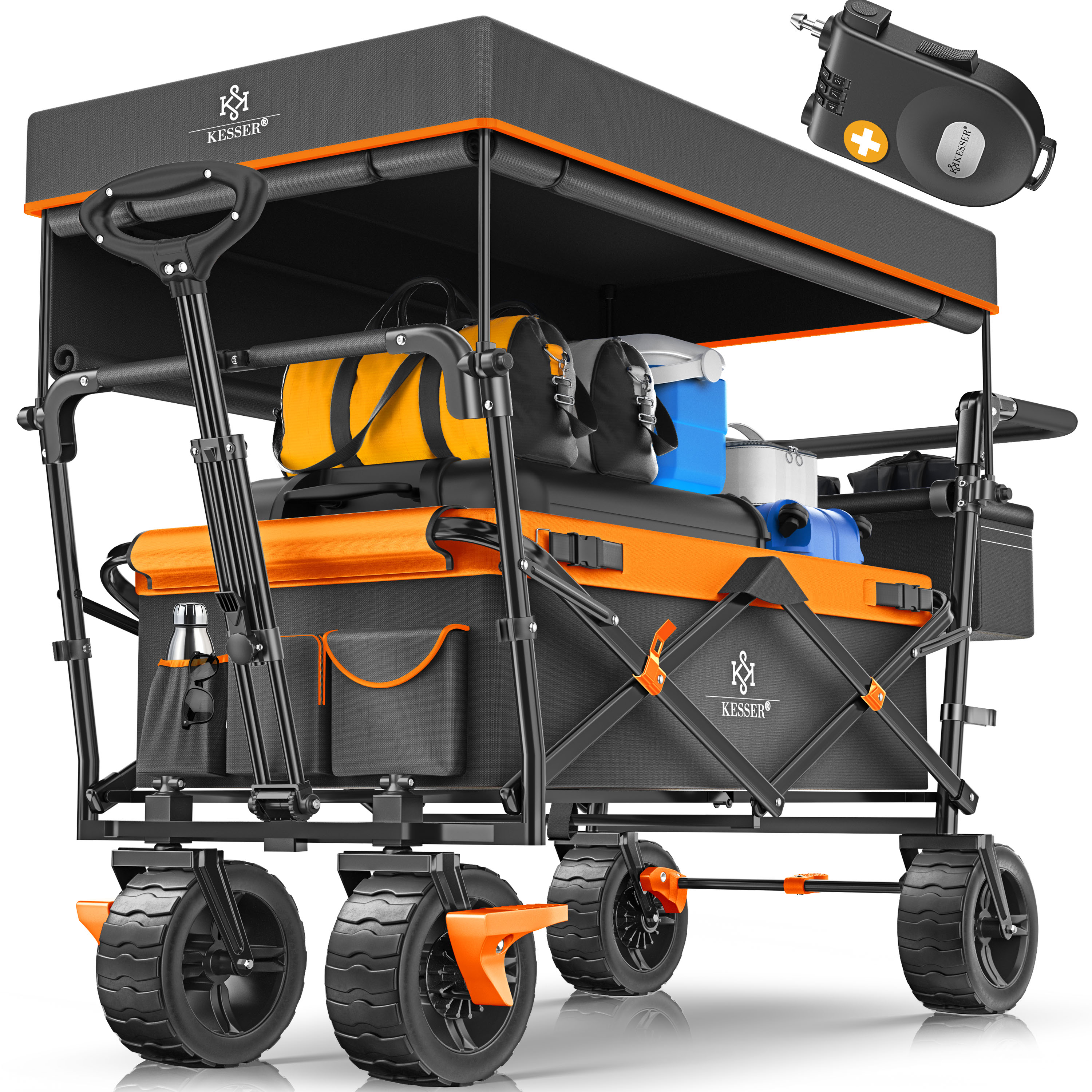 KESSER&reg; Bollerwagen faltbar GT9000 Handwagen mit Dach | Transportwagen max. belastbar bis 150kg mit Hartgummi-R&auml;der & Feststellbremsen (Vorne & Hinten) | Inkl. Abdeckung, Wetter & Sichtschutz - Bild 1