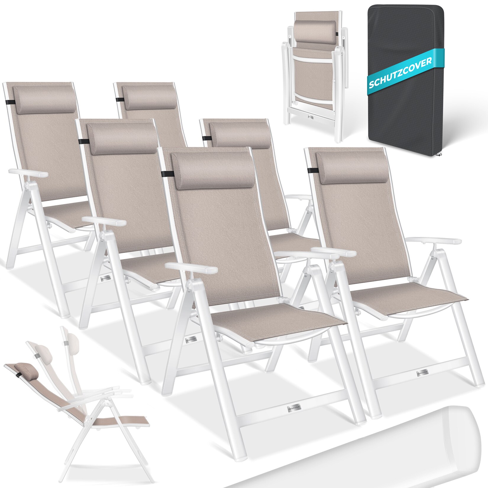 KESSER® Gartenstuhl Hochlehner mit Armlehnen   Aluminium Klappstuhl inkl. Kopfkissen Campingstuhl 7-Fach Verstellbar Rückenlehne   Atmungsaktiv & Wetterfest   Klappbar & Anti-Rutsch | 04255598357753