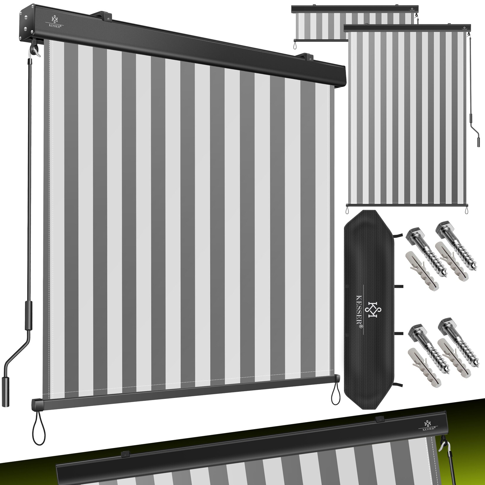 KESSER® Senkrechtmarkise Außenrollo Handkurbelmechanismus Balkonrollo Sonnen & Sichtschutz Beschattung Sonnenschutz Außen Rollo mit Kurbel Markisenkasten Balkon & Terrasse Inkl. Montageset & Abdeckung | 04255598337052