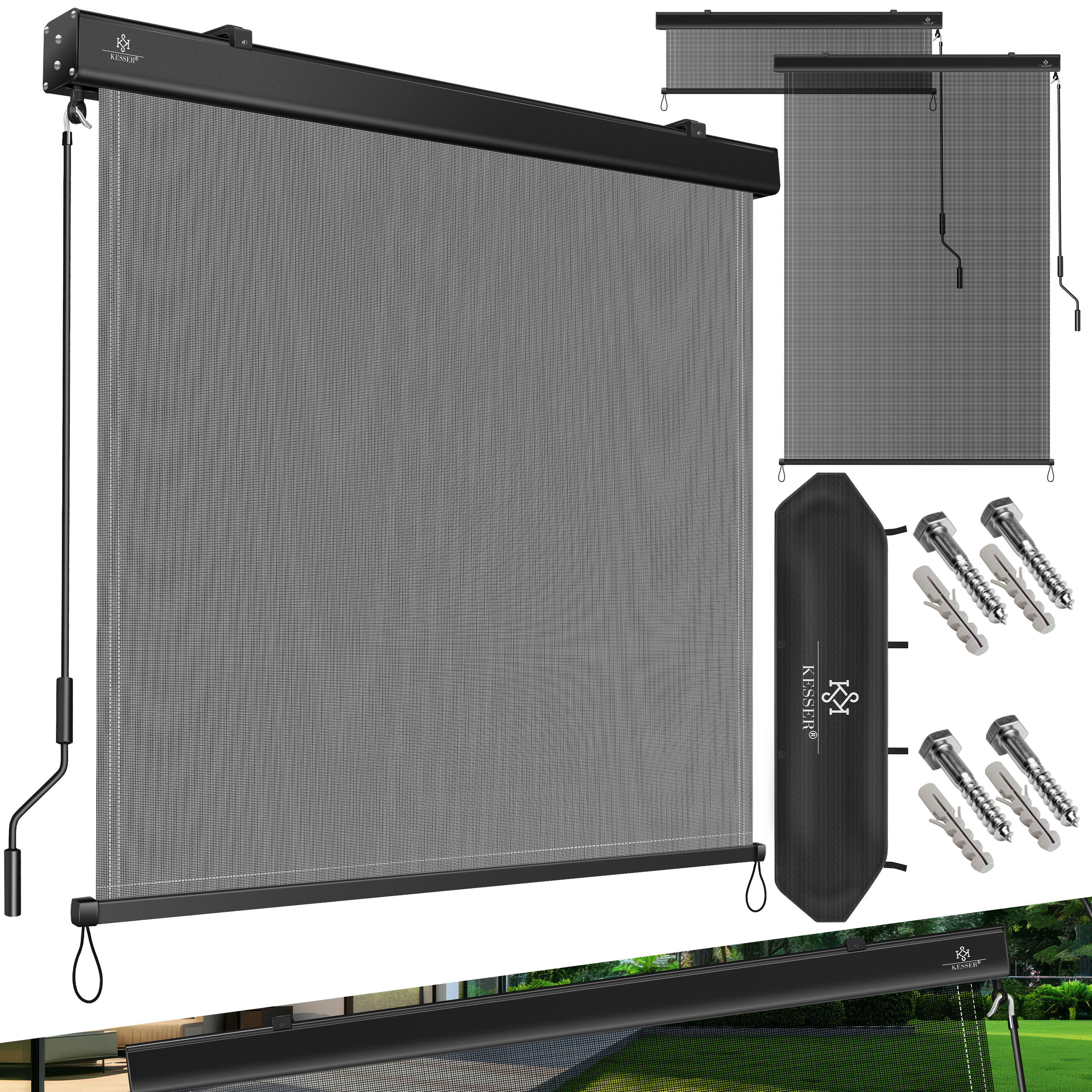KESSER&reg; Senkrechtmarkise Au&szlig;enrollo Handkurbelmechanismus Balkonrollo Sonnen & Sichtschutz Beschattung Sonnenschutz Au&szlig;en Rollo mit Kurbel Markisenkasten Balkon & Terrasse Inkl. Montageset & Abdeckung - Bild 1