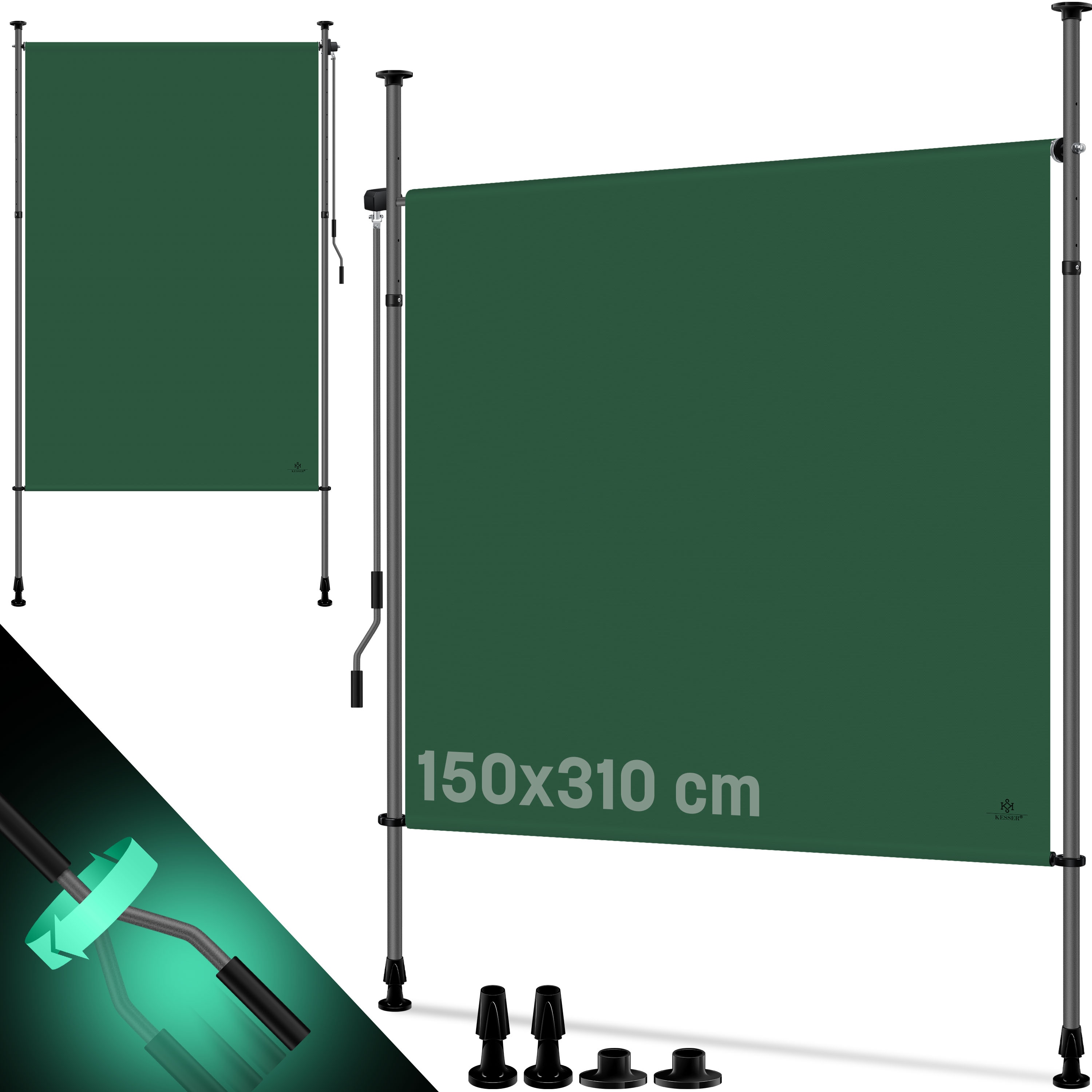 KESSER&reg; Klemmmarkise Senkrechtmarkise au&szlig;en Ausziehbar & Blickdicht | Vertikalmarkise mit Handkurbel ohne Bohren | Balkon-Sichtschutz & Windschutz f&uuml;r Garten & Terrasse Wasserfest - Bild 1