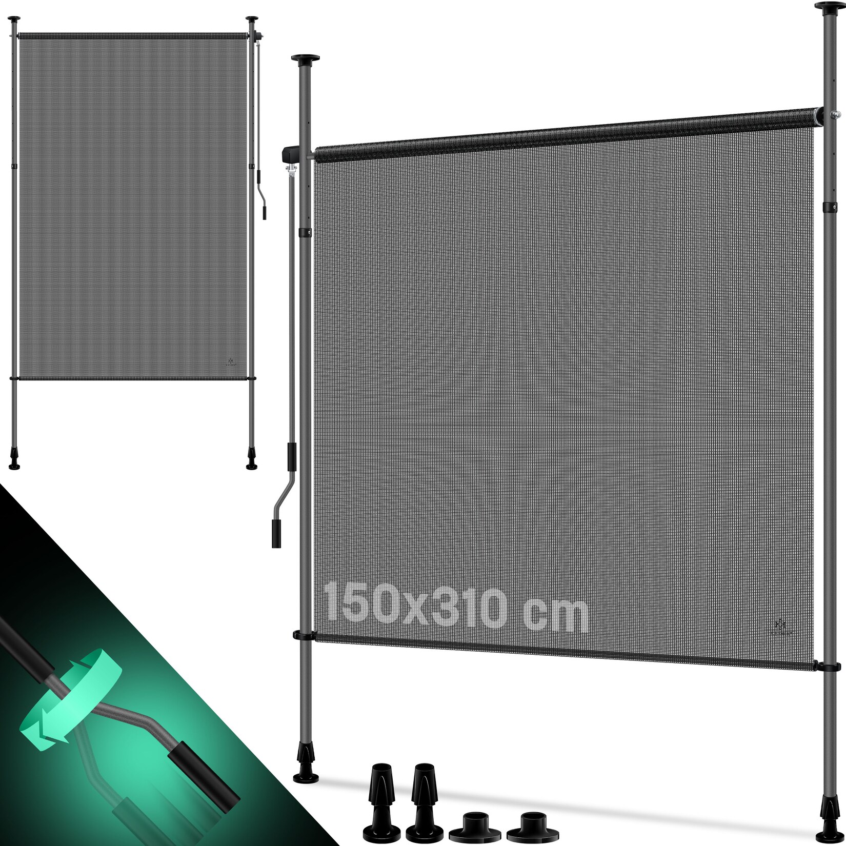 KESSER® Klemmmarkise Senkrechtmarkise außen Ausziehbar & Blickdicht Vertikalmarkise mit Handkurbel ohne Bohren Balkon-Sichtschutz & Windschutz für Garten & Terrasse Wasserfest
