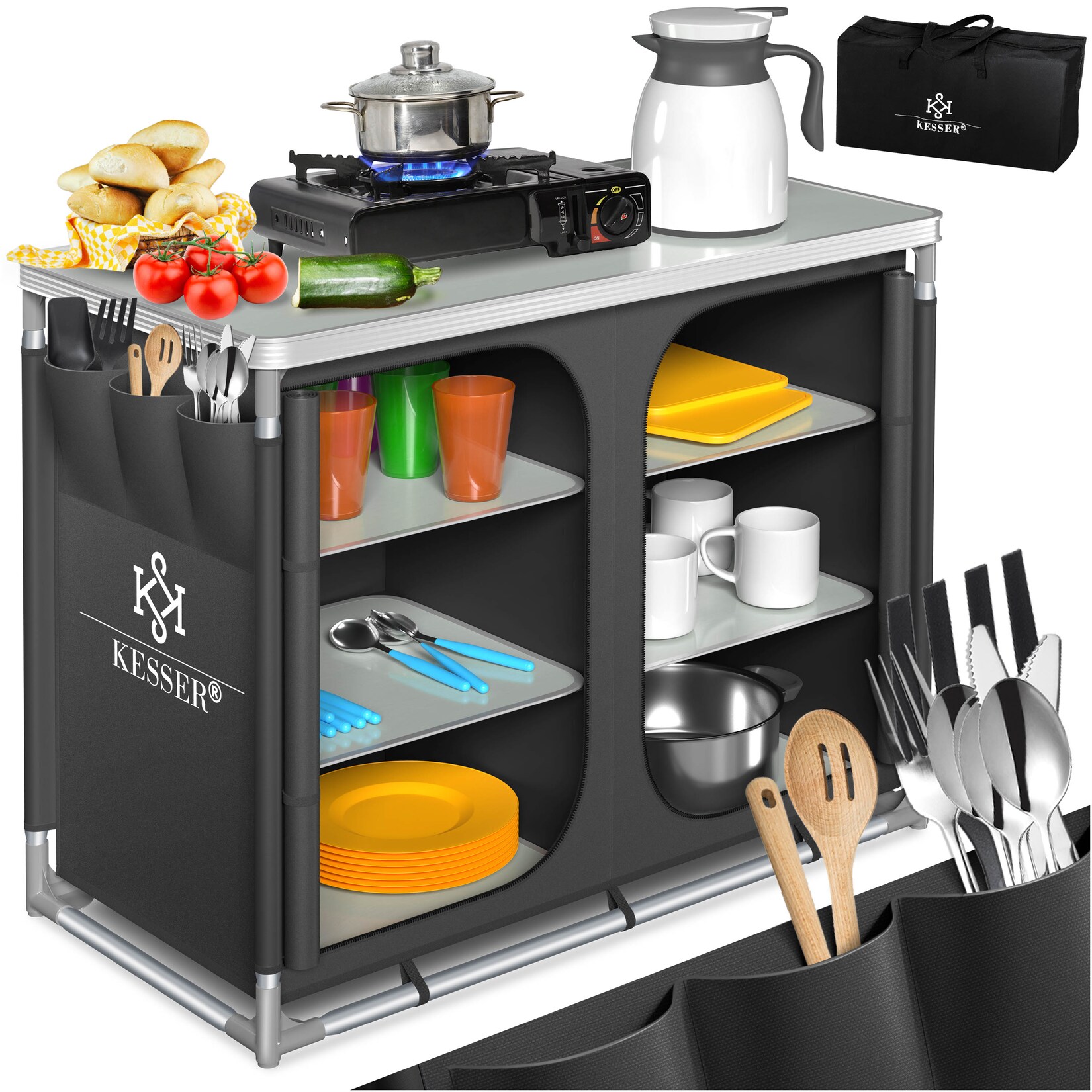 KESSER® Campingküche inkl. Tragetasche Mobile Outdoor Küche mit Aluminiumgestell Campingschrank Küchenbox Faltbare Reiseküche für Camping und Outdoor Modell wählbar
