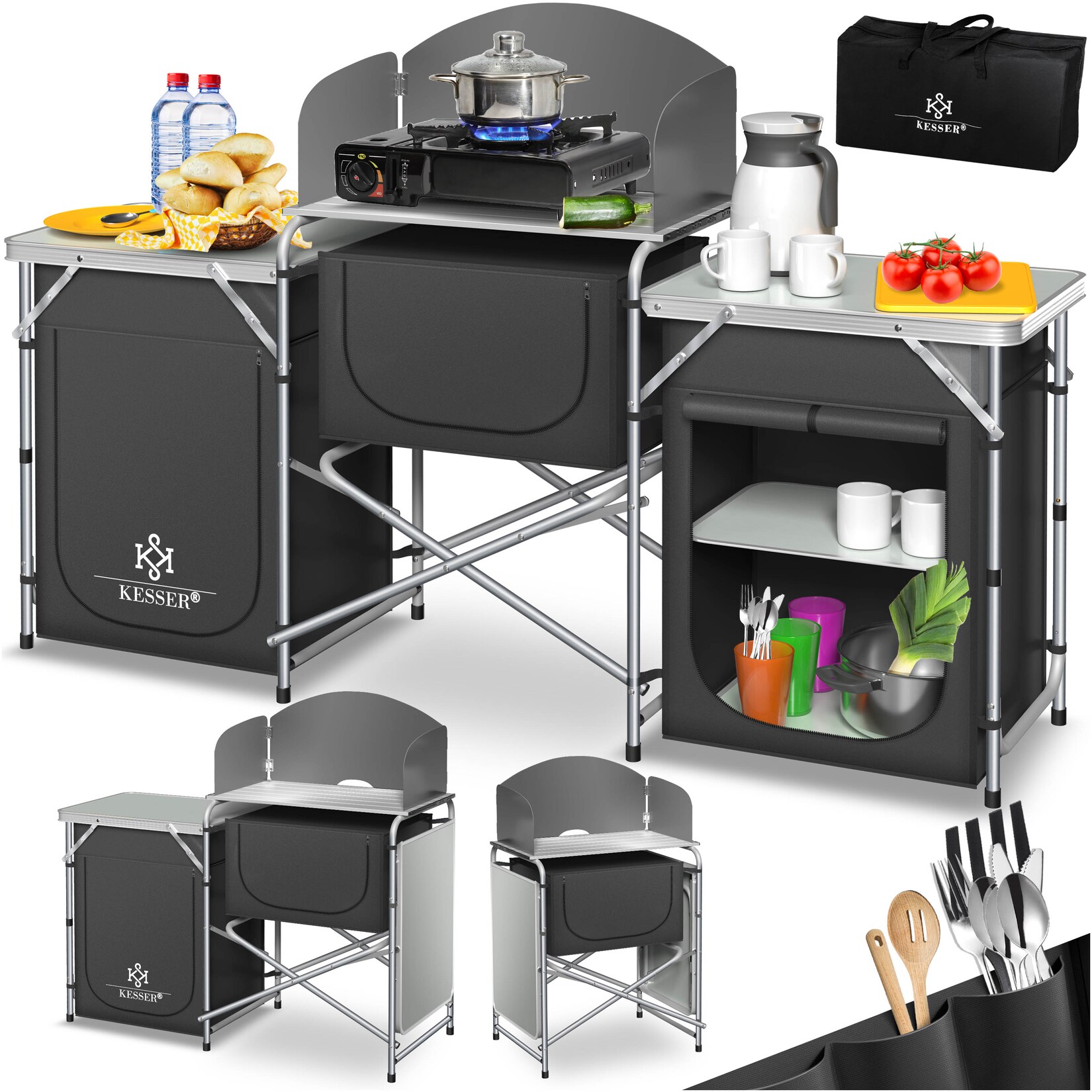 KESSER® Campingküche inkl. Tragetasche Mobile Outdoor Küche mit Aluminiumgestell Campingschrank Küchenbox Faltbare Reiseküche für Camping und Outdoor Modell wählbar