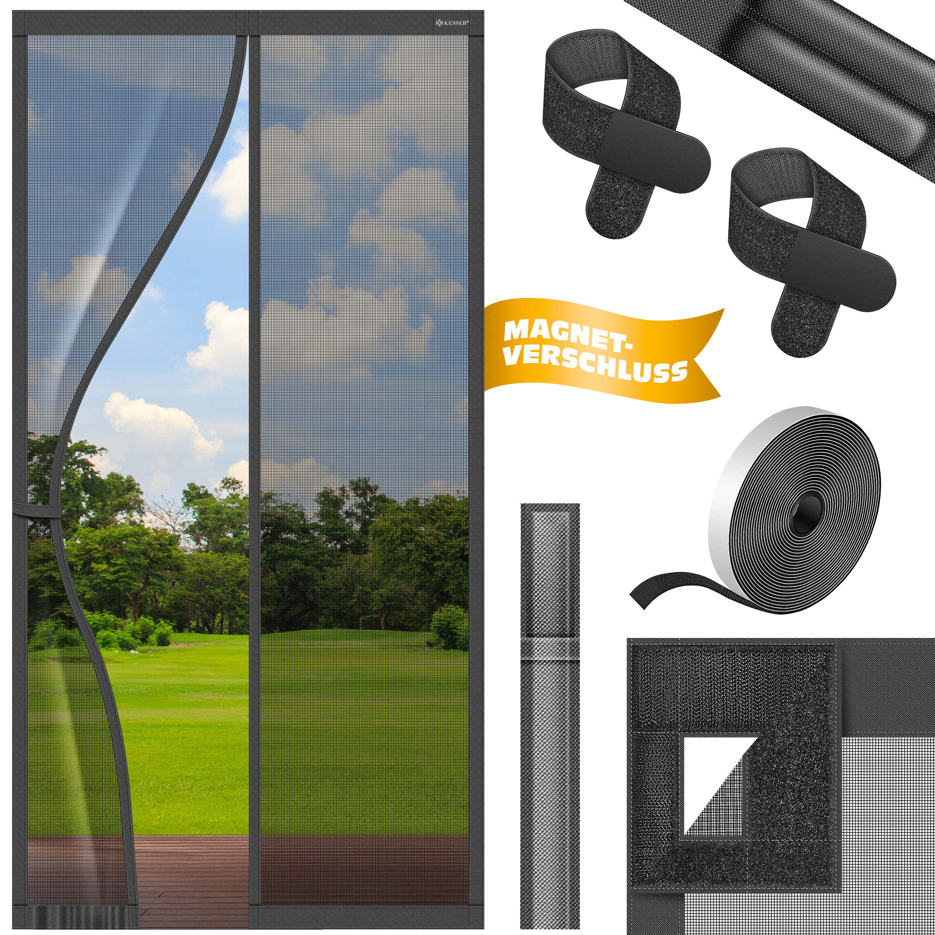 KESSER&reg; Magnet Fliegengitter T&uuml;r Insektenschutz Magnetvorhang T&uuml;rvorhang Schutzgitter mit kinderleichter Inkl. Klebemontage f&uuml;r Balkont&uuml;r Terrassent&uuml;r Kellert&uuml;r Montage Ohne Bohren - Bild 1