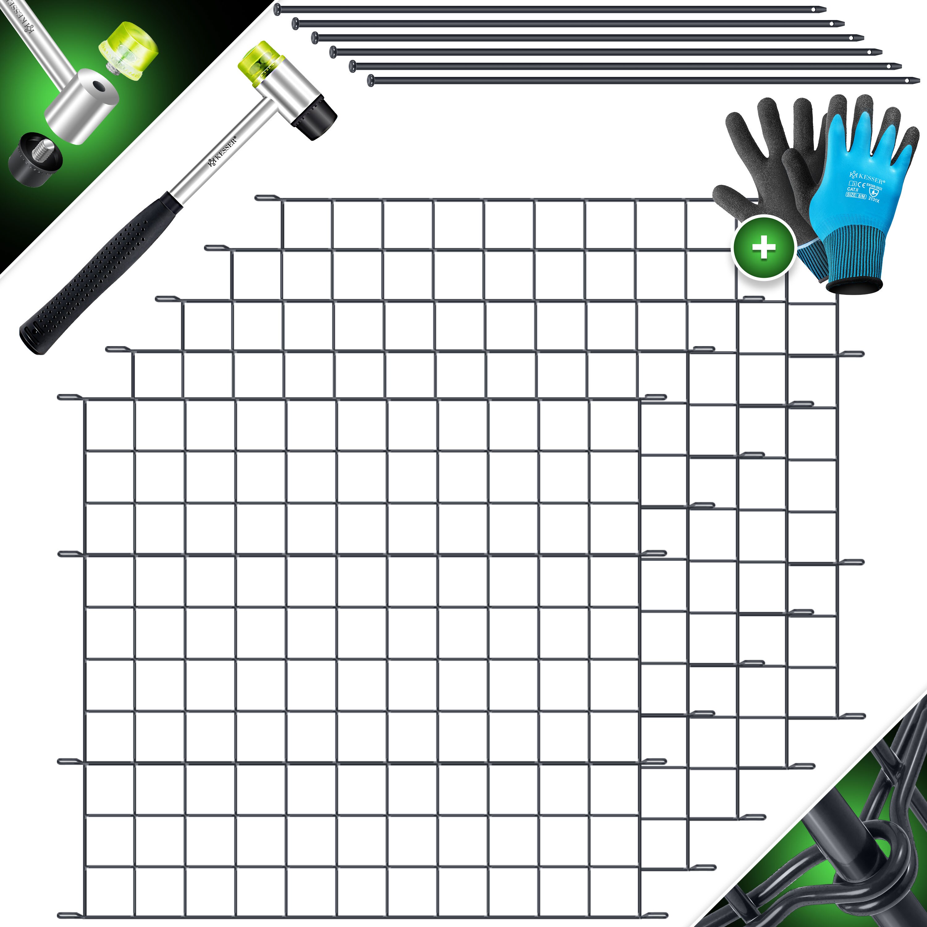 KESSER&reg; Teichzaun Gartenzaun Steckzaun Komplettset Metall Zaunelemente Inkl. Hammer + Befestigungsst&auml;ben, Zaun zum stecken f&uuml;r Garten, Oberbogen Rund Gitterzaun Set Freigehege f&uuml;r Hunde - Bild 1