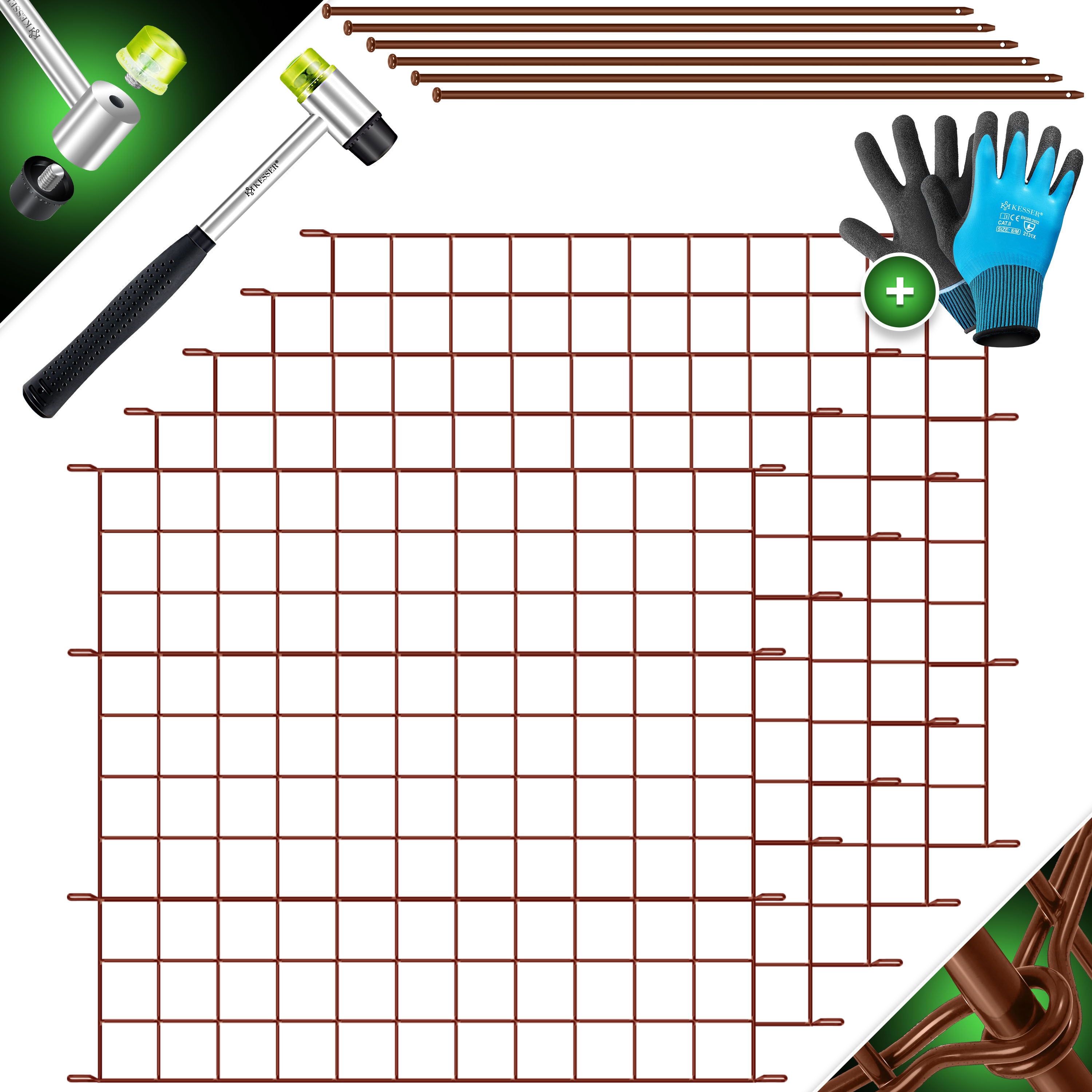 KESSER&reg; Teichzaun Gartenzaun Steckzaun Komplettset Metall Zaunelemente Inkl. Hammer + Befestigungsst&auml;ben, Zaun zum stecken f&uuml;r Garten, Oberbogen Rund Gitterzaun Set Freigehege f&uuml;r Hunde - Bild 1