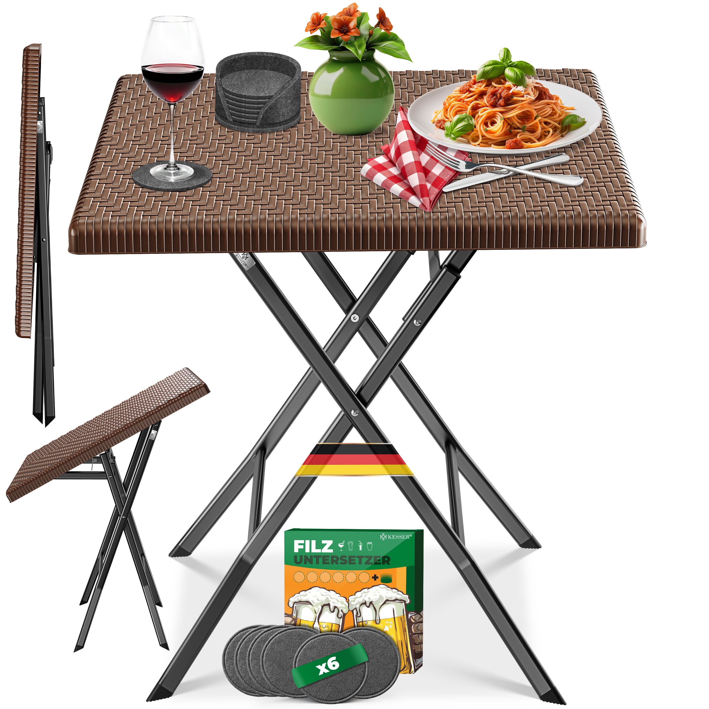 KESSER&reg; Balkontisch klappbar | Wetterfest & UV-best&auml;ndig | Balkonm&ouml;bel | Beschichteter Stahl | Outdoor Gartentisch | Gartenm&ouml;bel mit 6 Filz-Untersetzer | Bistrotisch bis zu 100 kg belastbar - Bild 1