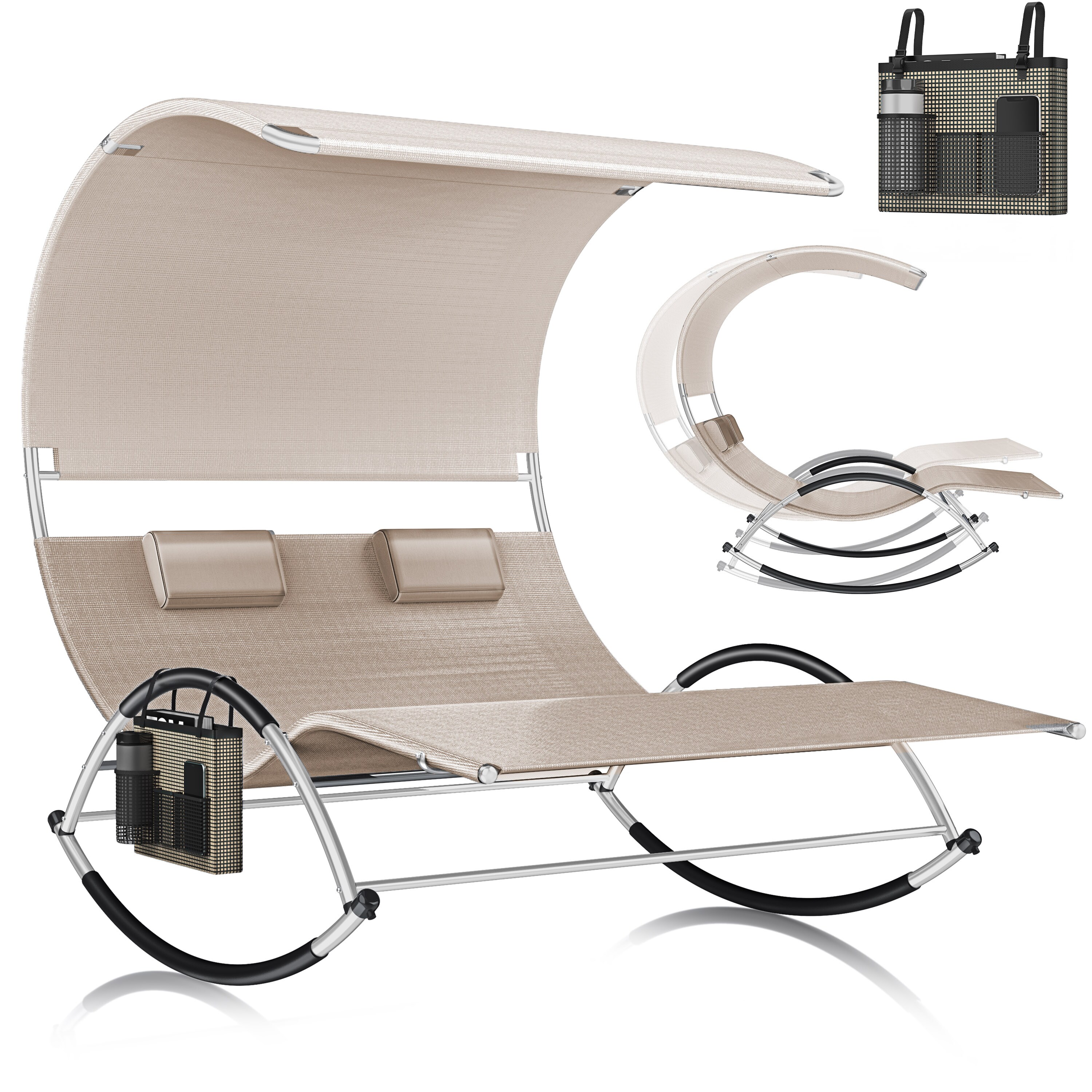 KESSER&reg; Doppel-Sonnenliege Doppelliege | mit Sonnendach , Kopfkissen Tasche | f&uuml;r 2 Personen | Relaxliege | Gartenliege | Schaukelliege ergonomisch geformte Liegefl&auml;che | 240 kg Belastung | - Bild 1