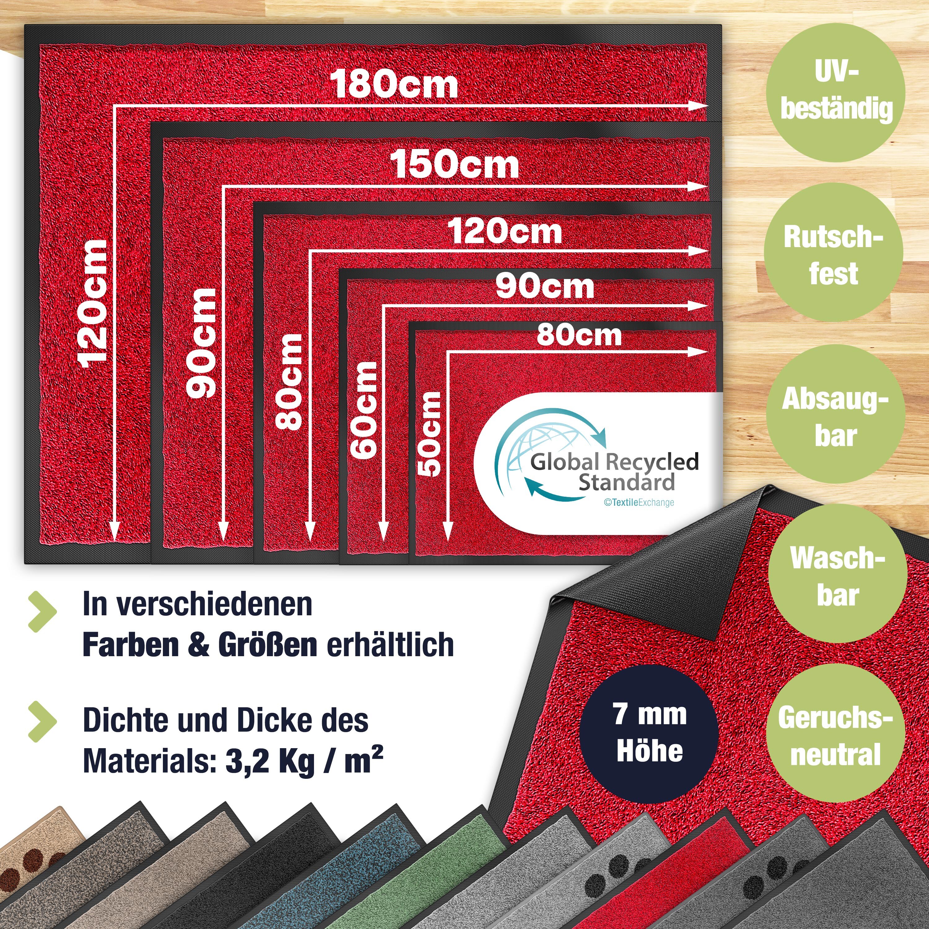 KESSER&reg; Schmutzfangmatte rutschfeste Fu&szlig;matte f&uuml;r Innen- & Au&szlig;enbereich waschbar & wetterfest | T&uuml;rmatte Wohnungseingang | Teppich f&uuml;r B&uuml;ro & Vorzimmer | Fu&szlig;abtreter Fu&szlig;abstreifer - Bild 1