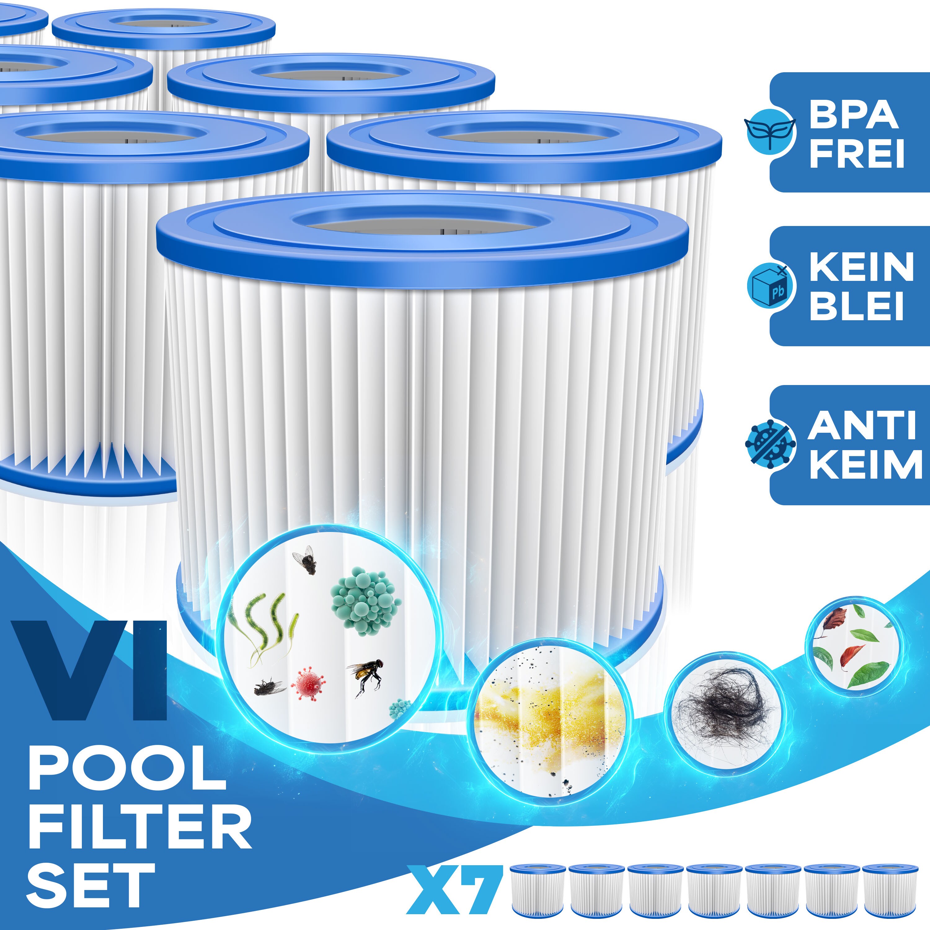 KESSER&reg; Filter f&uuml;r Whirlpool 7x / 14x Filterkartuschen Ersatz SPA Filter Gr&ouml;&szlig;e VI Kartuschen Wasserfilter Poolfilter kompatibel mit Lay-z-Spa Intex Ersetzt die Originalkartusche - Bild 1