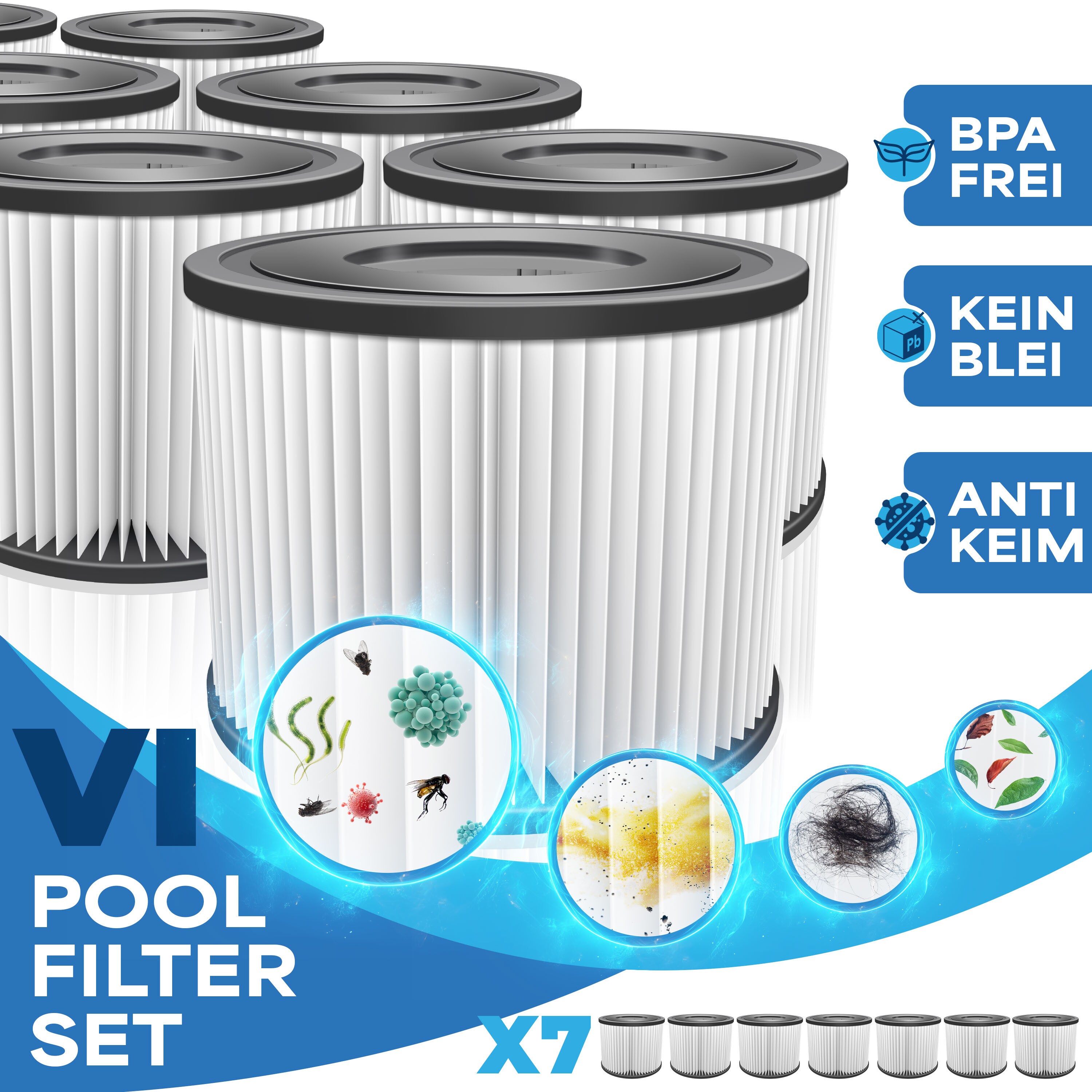 KESSER&reg; Filter f&uuml;r Whirlpool 7x / 14x Filterkartuschen Ersatz SPA Filter Gr&ouml;&szlig;e VI Kartuschen Wasserfilter Poolfilter kompatibel mit Lay-z-Spa Intex Ersetzt die Originalkartusche - Bild 1