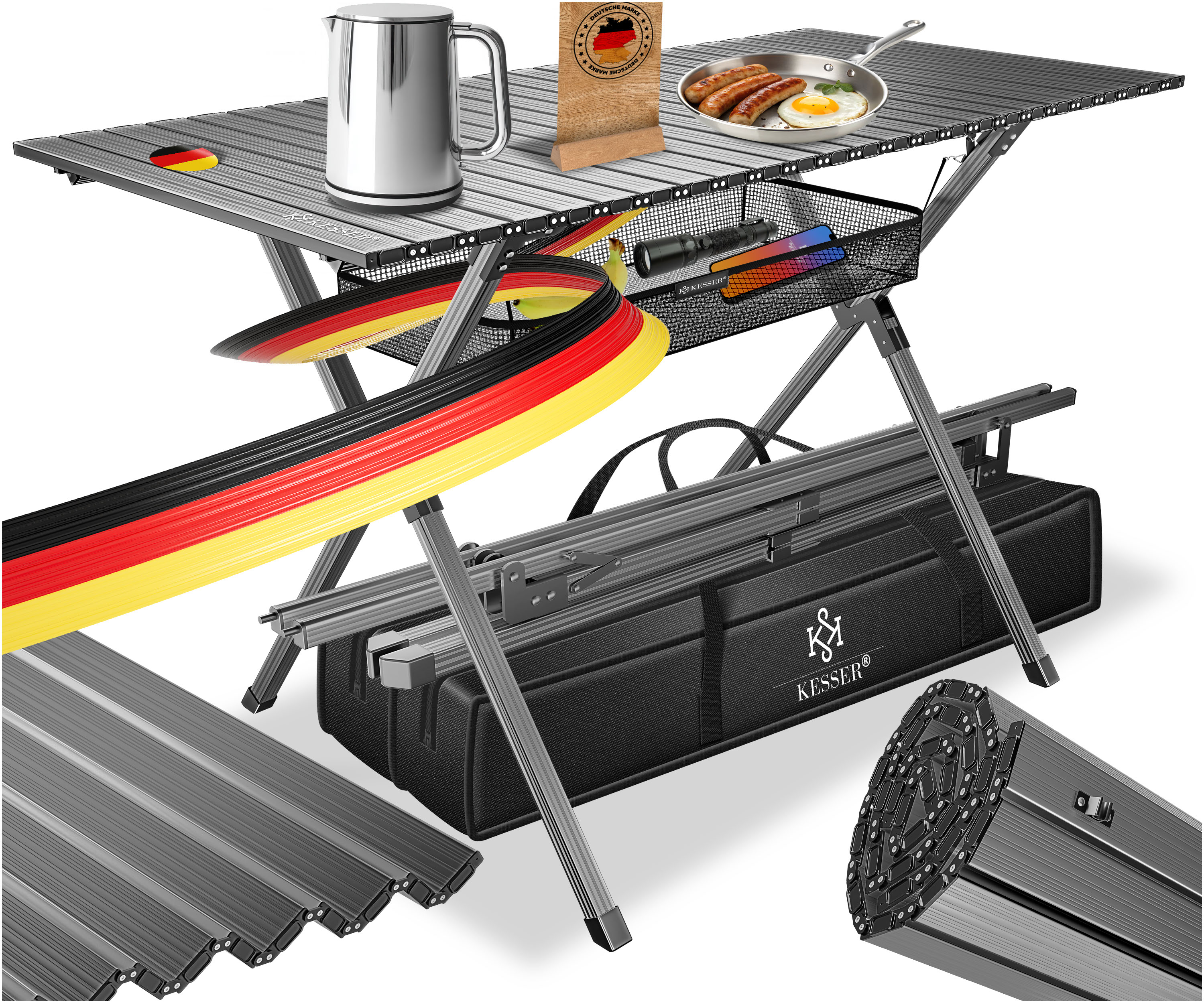 KESSER&reg; Campingtisch faltbar Klapptisch mit Aluminiumrahmen Aufrollbare Tischplatte Falttisch klappbar 145x70x70cm bis 100kg inkl. Tragetasche mit Trageband & Netztasche - Bild 1