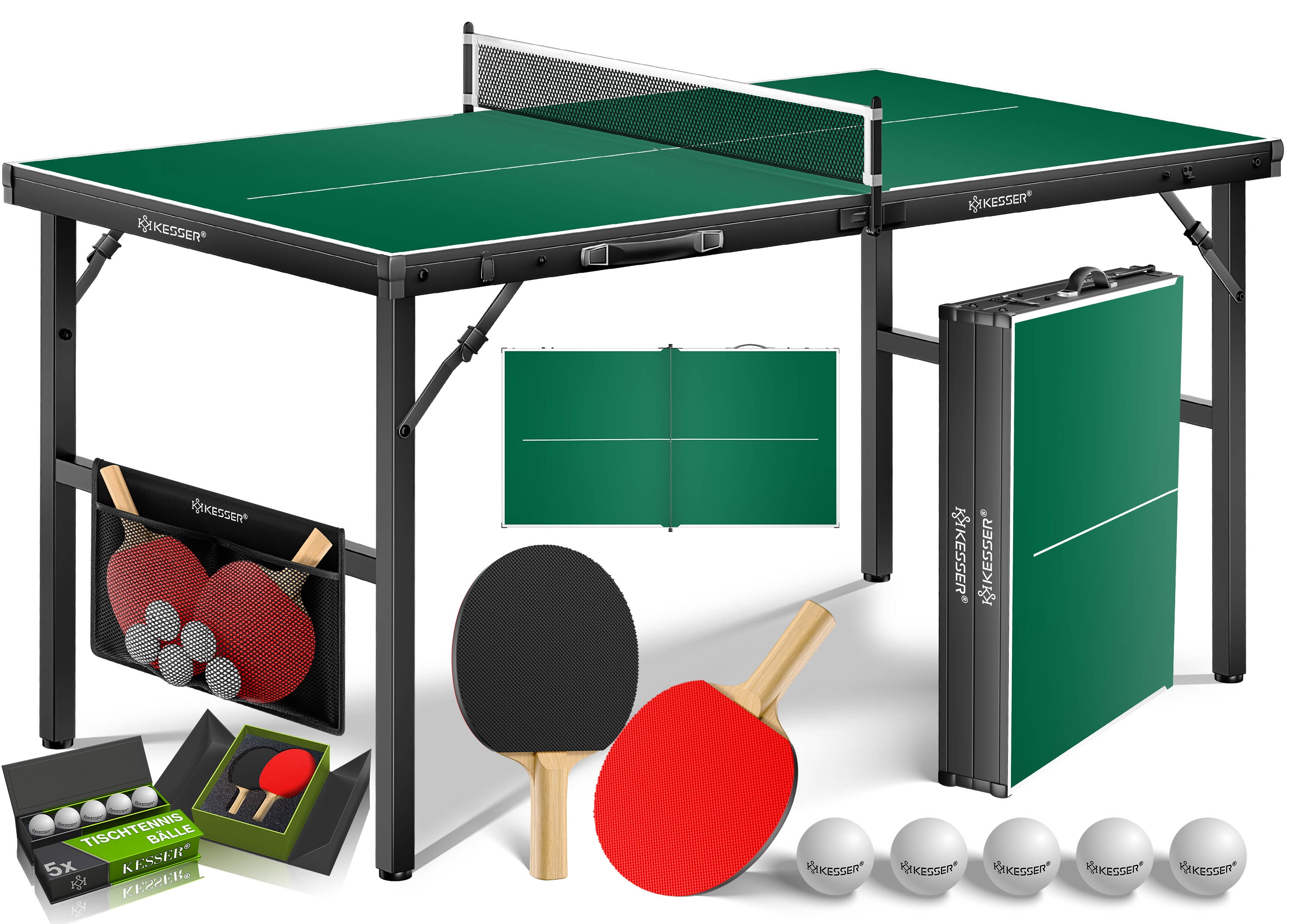 KESSER&reg; Tischtennisplatte Mini mit Tischtennisschl&auml;ger-Set, Tischtennisb&auml;llen und TT-Netz | Indoor | Unterwegs, laminierte Platte + klappbar &ndash; Kofferdesign, Kinder und Erwachsene &ndash; 153 x 76,5 cm - Bild 1