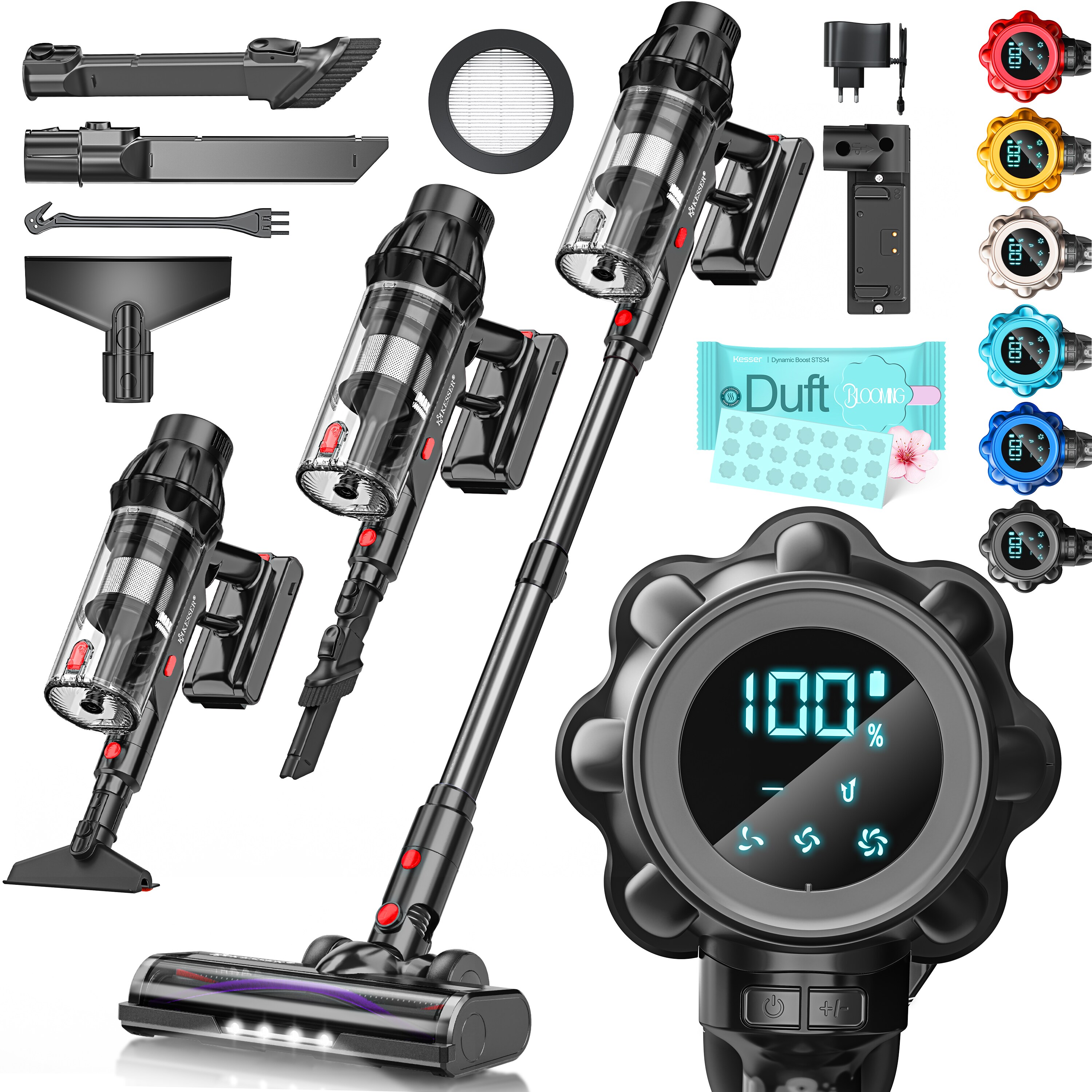 KESSER&reg; Akku Staubsauger kabellos bis 70 Min. Laufzeit & Leise | Akkustaubsaguer mit LED Display Stabstaubsauger beutellos mit Anti-Tangle-Bodenb&uuml;rste f&uuml;r Hartb&ouml;den Teppich Tierhaare - Bild 1