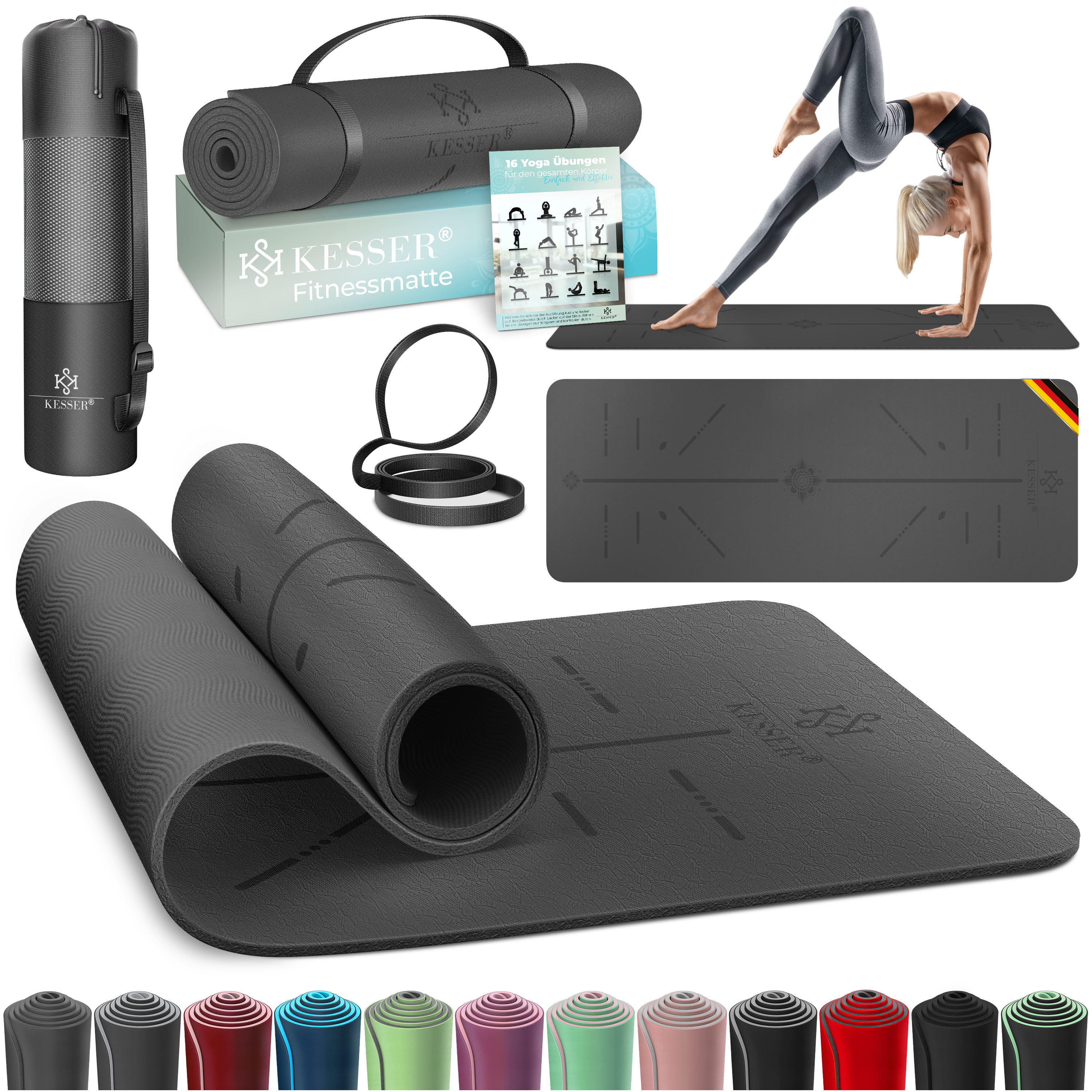 KESSER&reg; Gymnastikmatte mit Tragegurt rutschfest TPE Yogamatte Gepolstert & rutschfest Fitnessmatte , 183 x 61  Trainingsmatte f&uuml;r Fitness Sportmatte, Pilates & Gymnastik Workout extradick - Bild 1