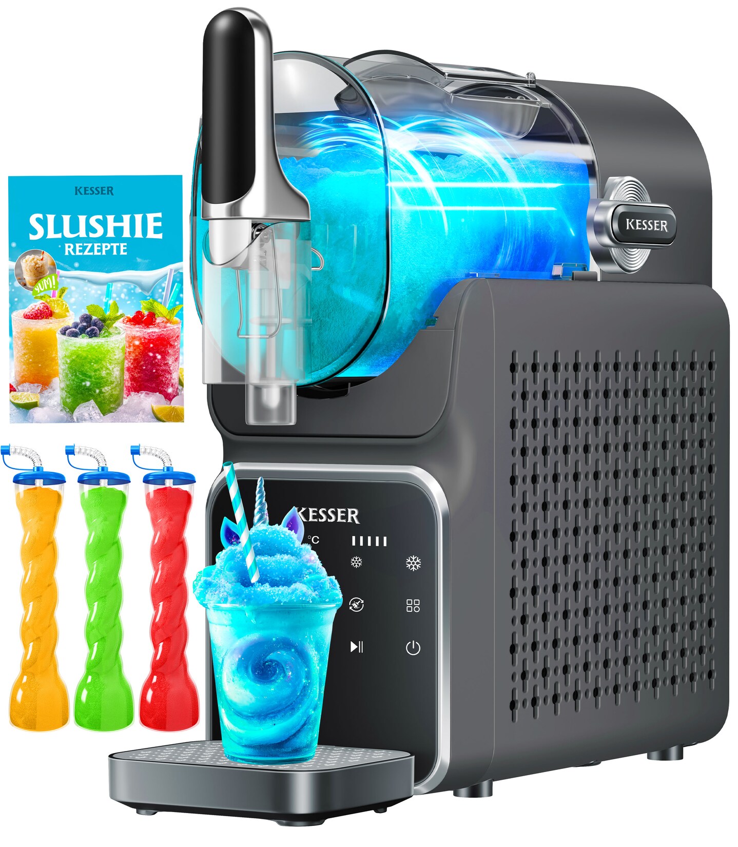 KESSER® Slush Maschine für zu Hause – Slush Ice Maker 2L – für Slush, Eis-Cocktails, Frappés, Milchshakes & gefrorenen Saft – in 25 min & mit 6 Programmen – inkl. 3x Becher & Rezeptbuch | 04255598355582