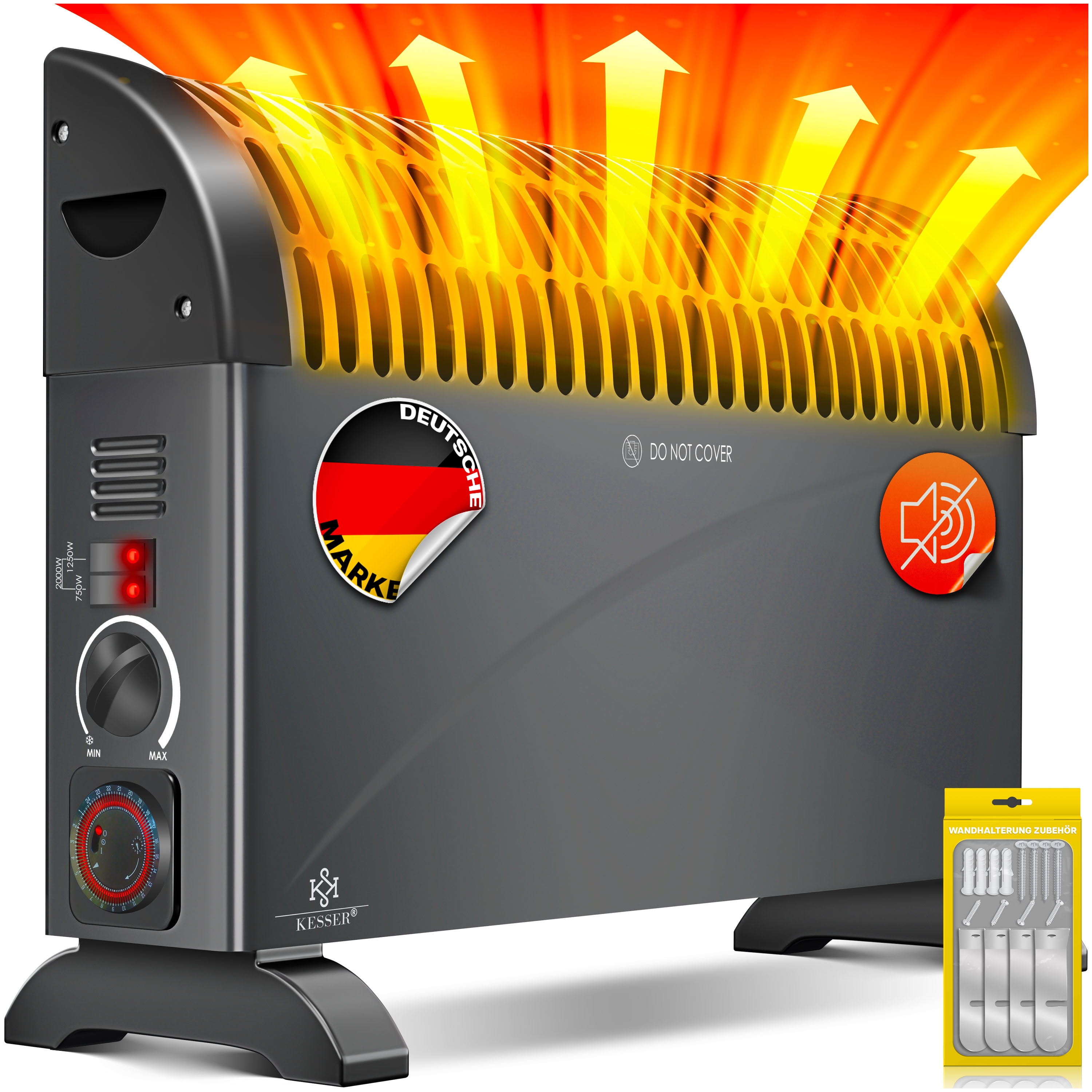 KESSER Konvektor 2000 Watt Heizger&auml;t , 24h Timer | stufenlose Thermosteuerung | Turbo Heizung | 3 Stufen | Tragemulden - Bild 1