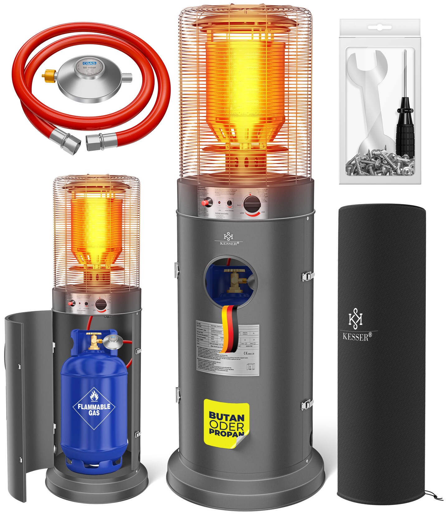 KESSER® Heizstrahler Gas KE12 Heizpilz für Terrasse Terrassenheizer Terrassenheizstrahler, Freiluftheizung 10 kW Gasheizstrahler Gasheizer, Wärmestrahler, Heizgerät – inkl. Schutzhülle | 04255598361293