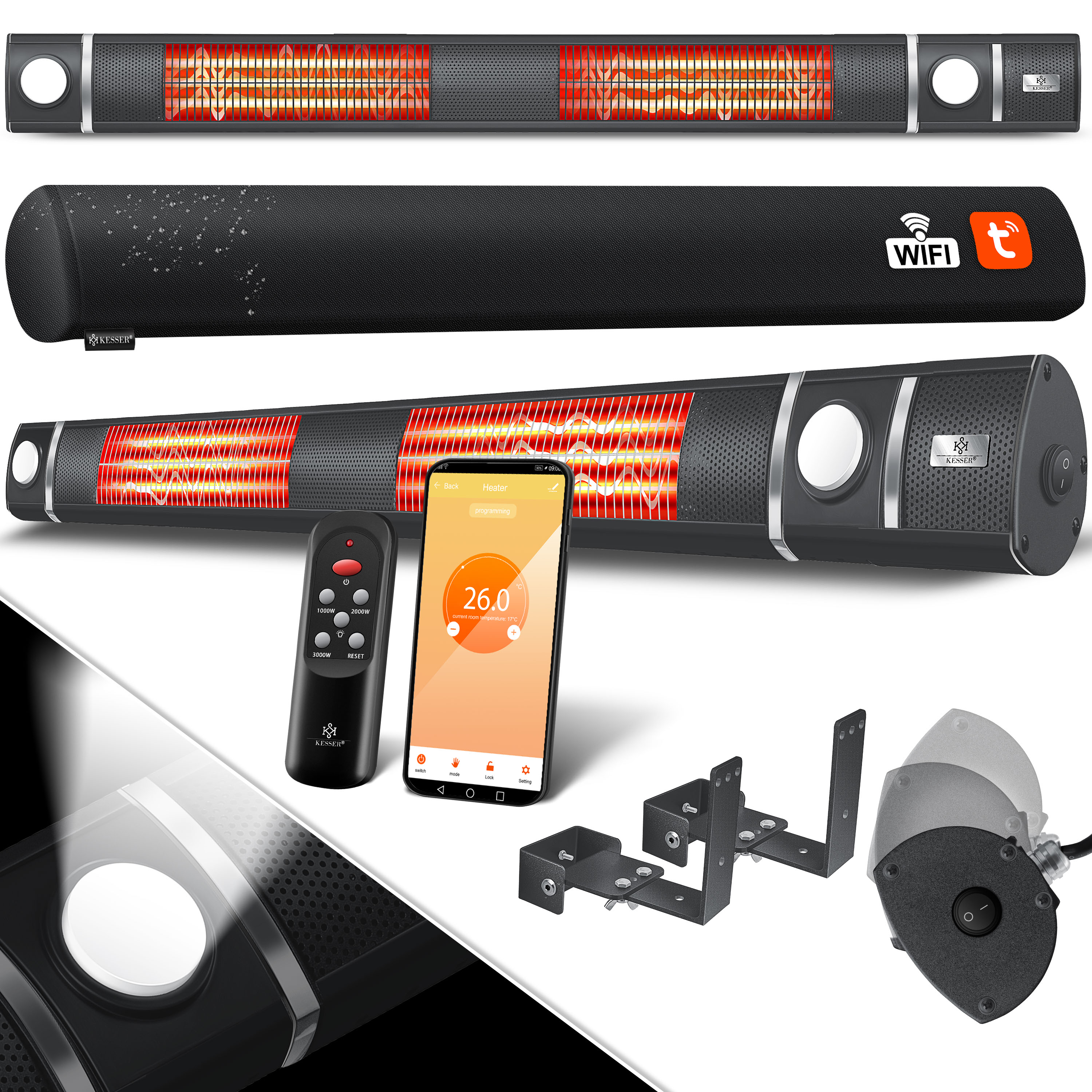 KESSER&reg; Infrarot Heizstrahler 3000W IR-Gastro-Bar Inkl. LED Licht Terrassenstrahler Mit WiFi & Fernbedienung inkl. Schutzh&uuml;lle Infrarotstrahler Quarzstrahler Terrassenheizer Wand-Heizstrahler - Bild 1