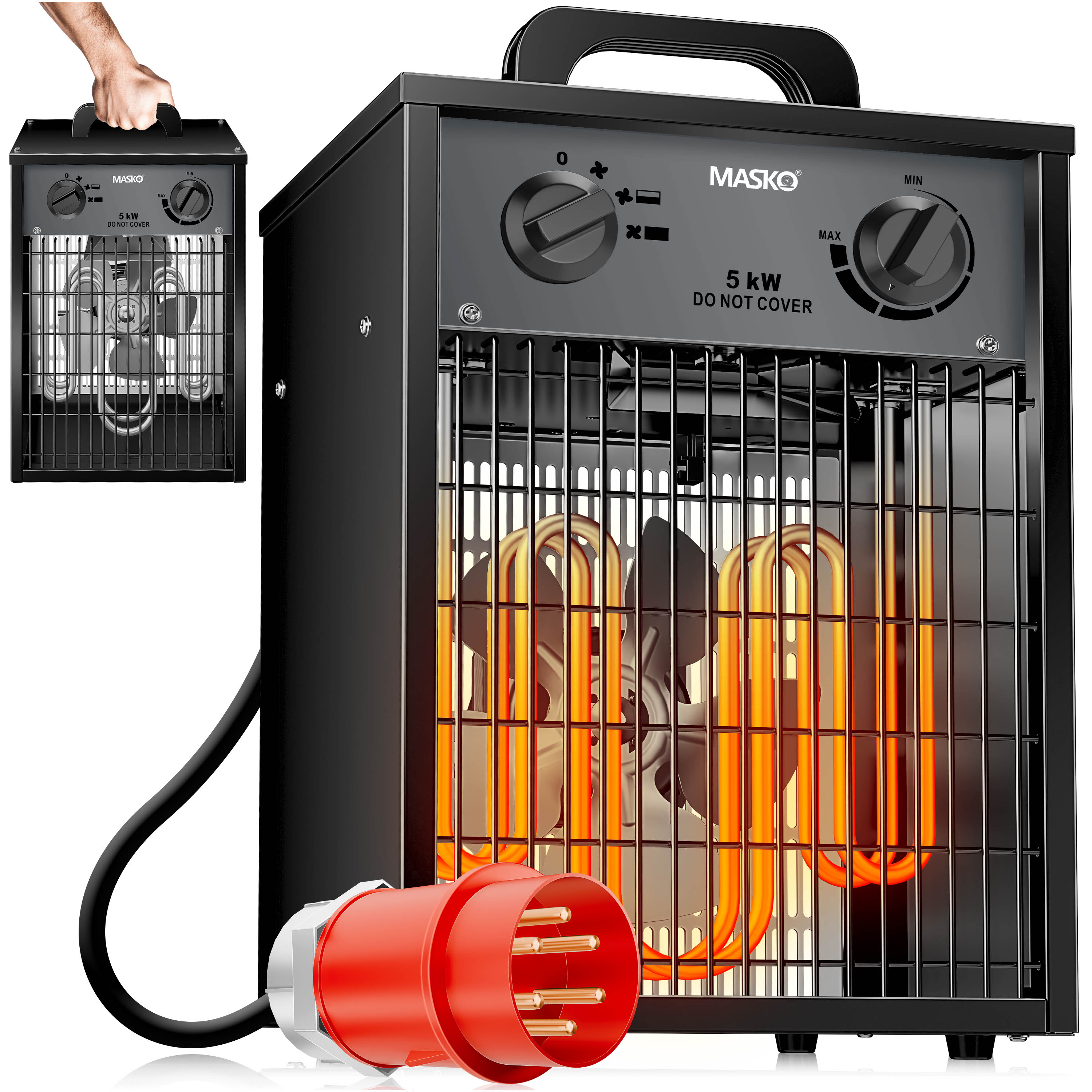 MASKO&reg; Elektroheizer Heizl&uuml;fter Bauheizer mit integriertem Thermostat elektrisch Heizger&auml;t mit 3 Heizstufen Heizgebl&auml;se f&uuml;r Innen- und Au&szlig;eneinsatz &Uuml;berlastschutz Elektroheizgebl&auml;se - Bild 1