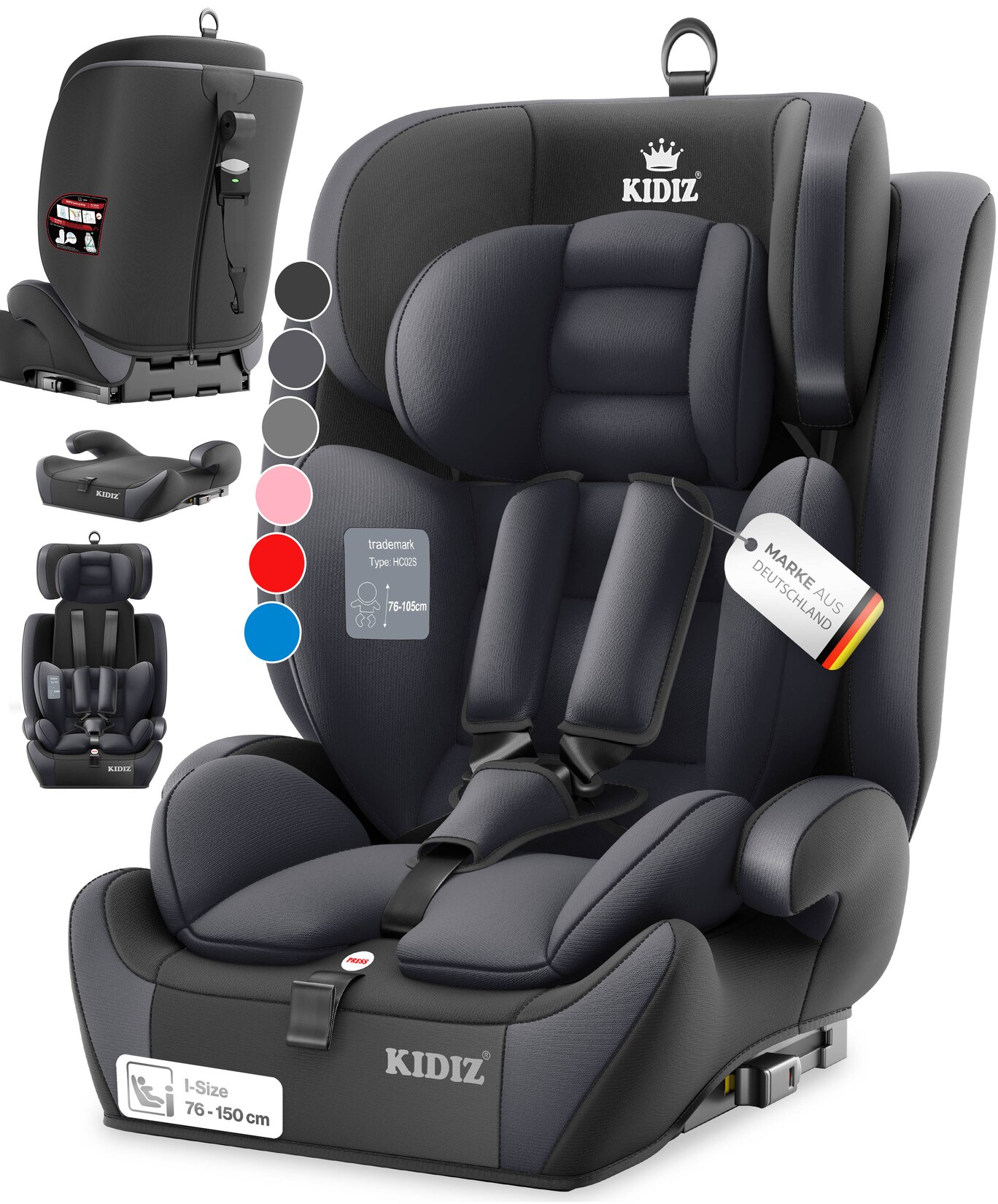 KIDIZ® Autokindersitz Premium Kinderautositz Gruppe 1+2+3, 9-36 kg 5-Punkt-Sicherheitsgurt, Autositz, Kindersitz, Einstellbare Kopfstütze, Mitwachsende Sitzerhöhung 1-12 Jahre, Stabil und Sicher