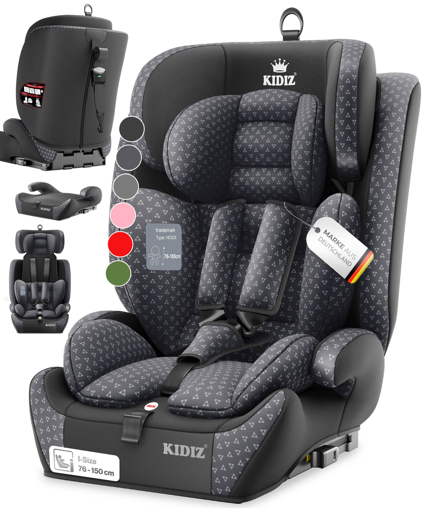 KIDIZ® Autokindersitz Triangle Premium Kindersitz mit Isofix Kinderautositz   Autositz Sitzschale   9 kg – 36 kg 1-12 Jahre   Gruppe 1/2/3   universal   zugelassen nach ECE R129/03 | 04255598360098