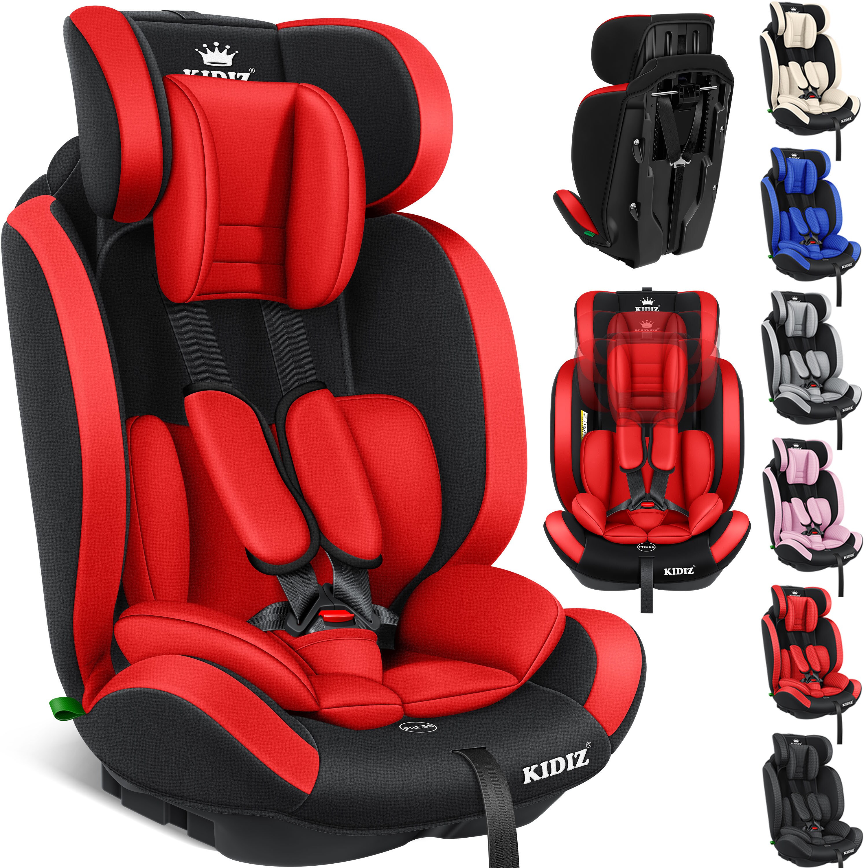 KIDIZ&reg; Autokindersitz Kinderautositz Gruppe 1+2+3 9-36 kg 5-Punkt-Sicherheitsgurt, Autositz, Kindersitz, Einstellbare Kopfst&uuml;tze - Bild 1